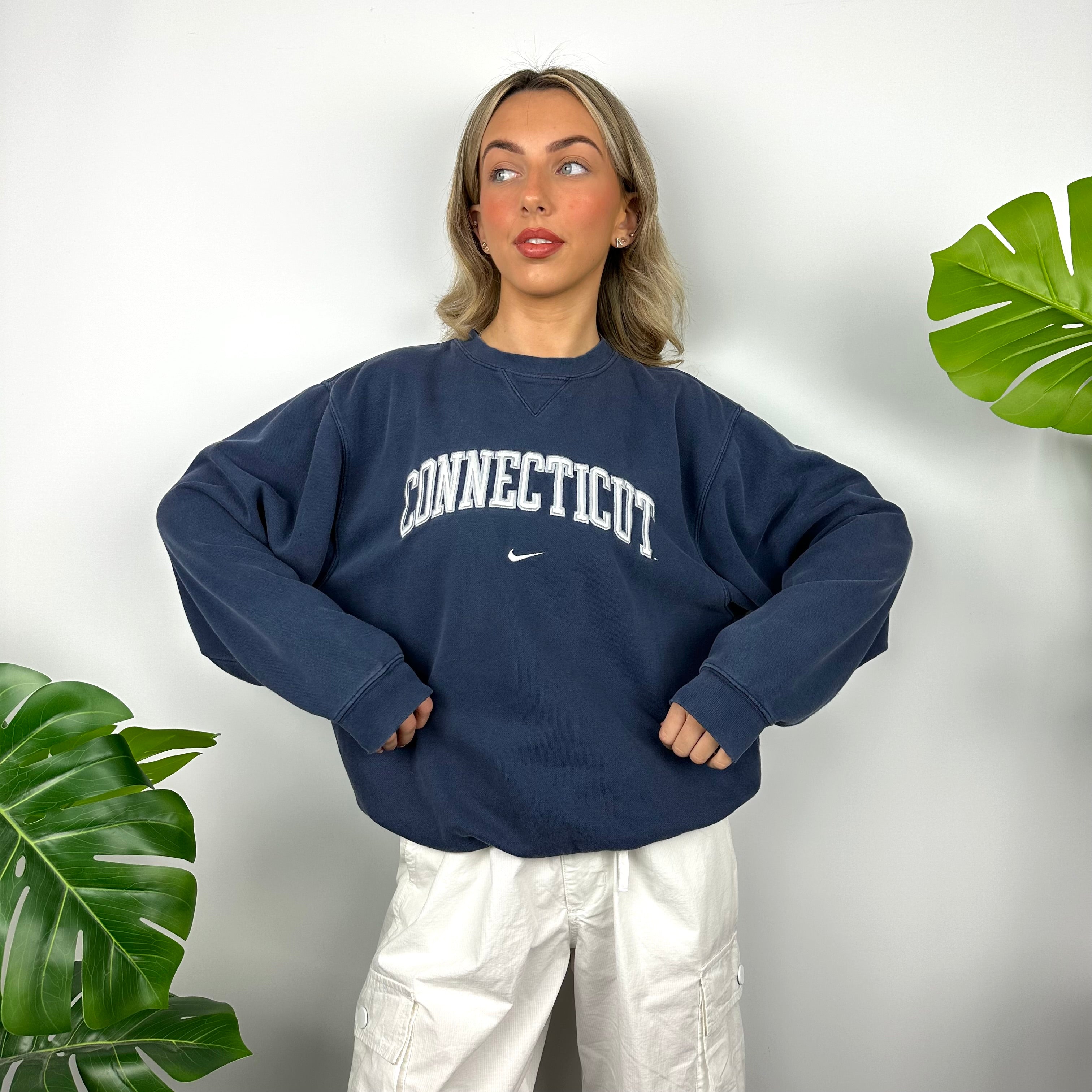 Nike x Connecticut Navy Embroidered Spell Out Sweatshirt (M)