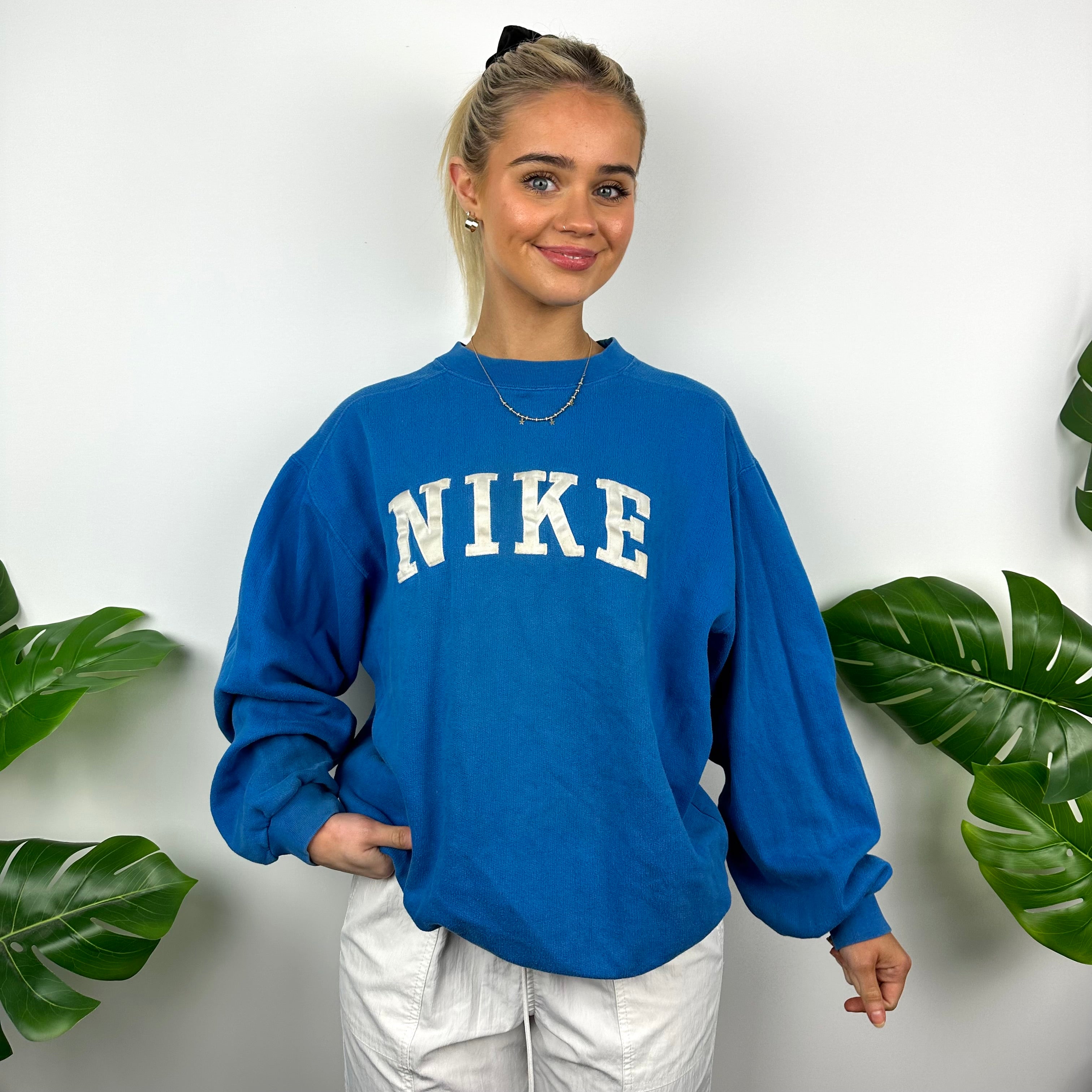 Nike Blue Embroidered Spell Out Sweatshirt (M)