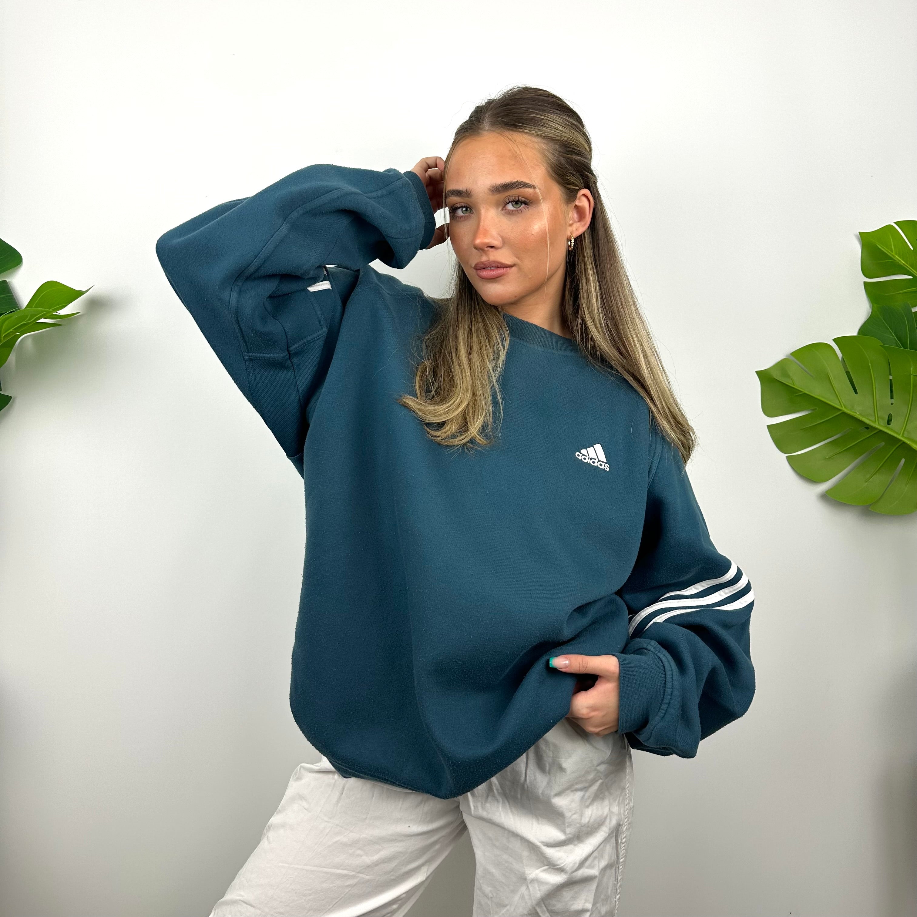 Adidas Blue Embroidered Spell Out Sweatshirt (L)