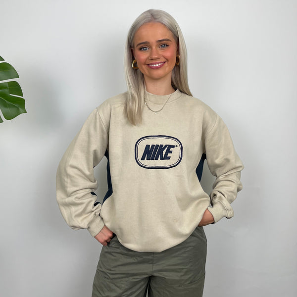 Nike Cream Embroidered Spell Out Sweatshirt (M)