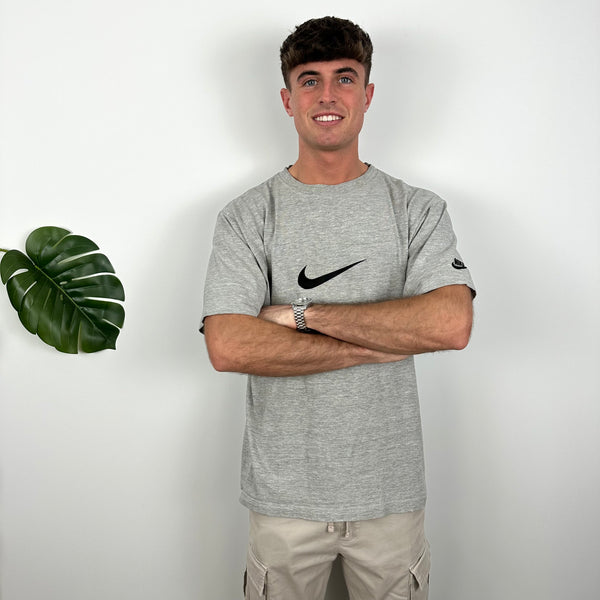 Nike RARE Grey Embroidered Swoosh T Shirt (M)