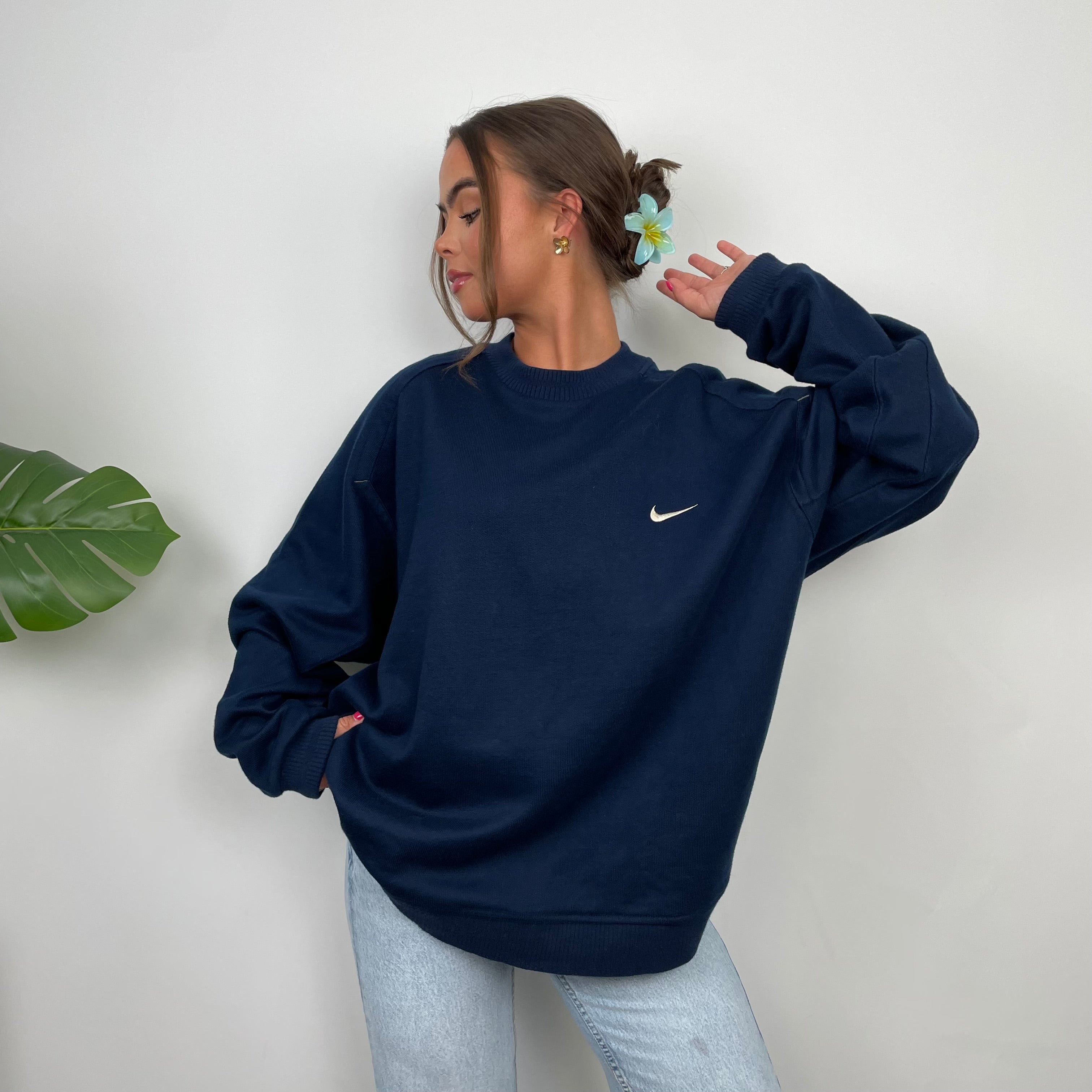 Nike Navy Embroidered Swoosh Sweatshirt (L)