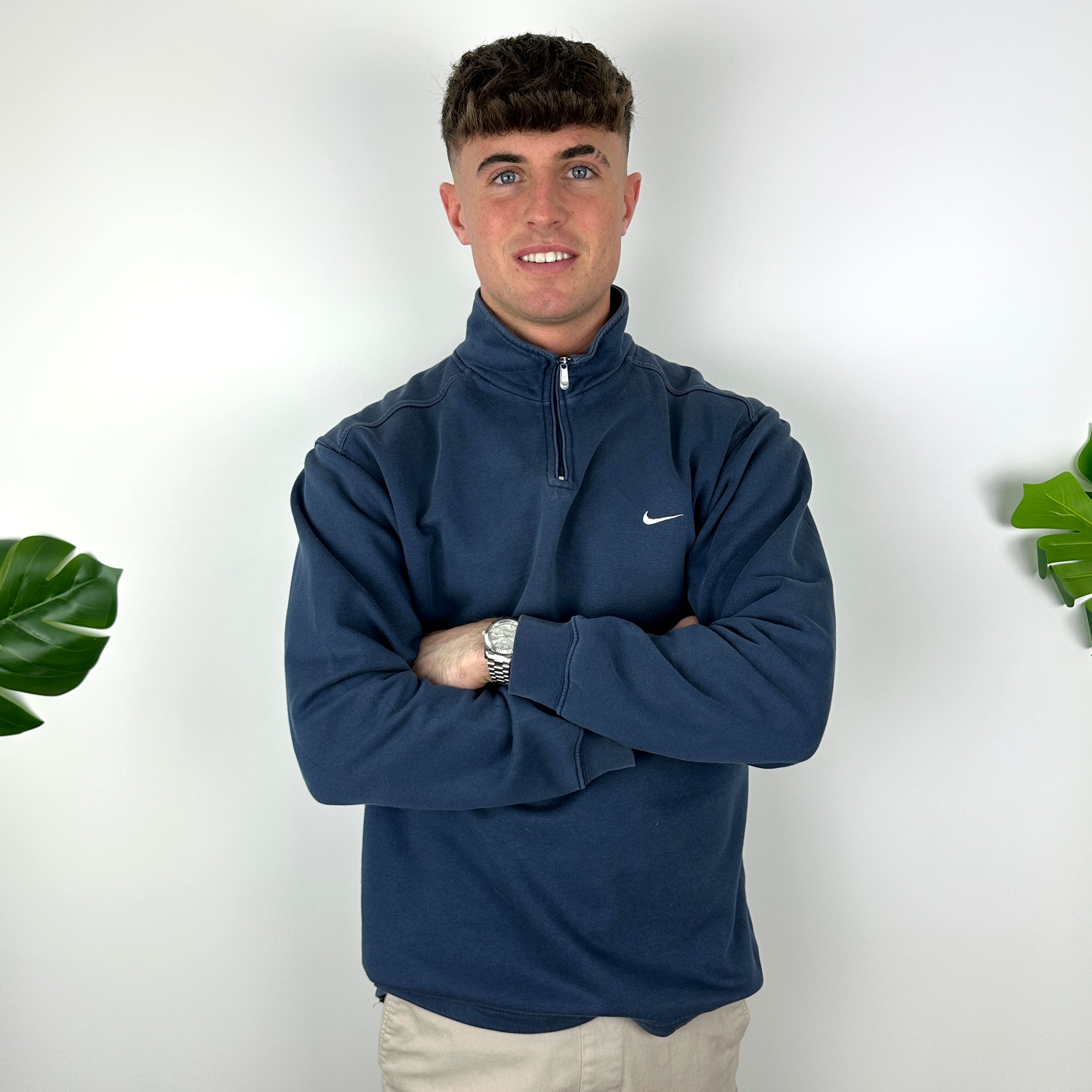 Nike Navy Embroidered Swoosh Quarter Zip (M)