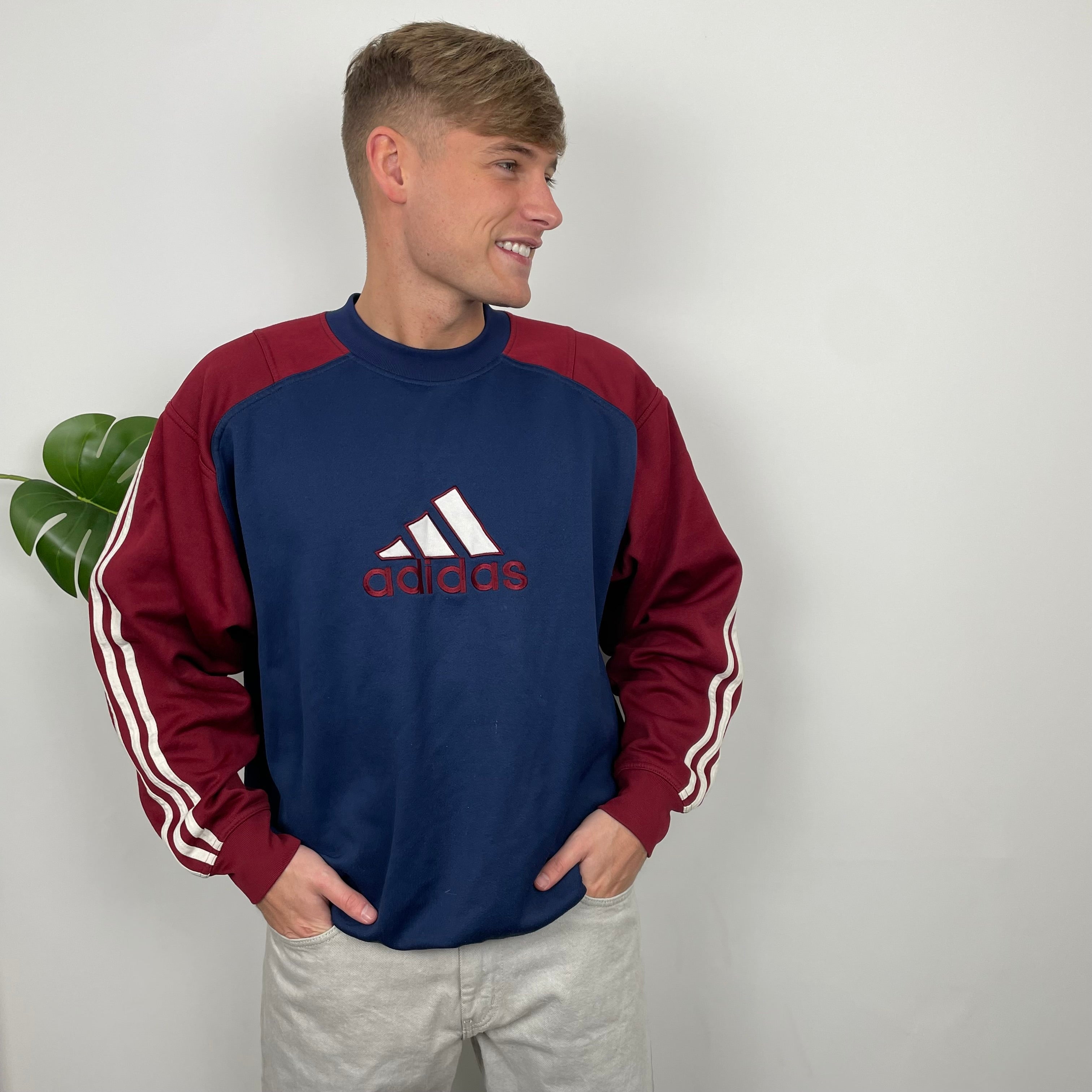 Adidas RARE Red and Navy Embroidered Spell Out Sweatshirt (L)