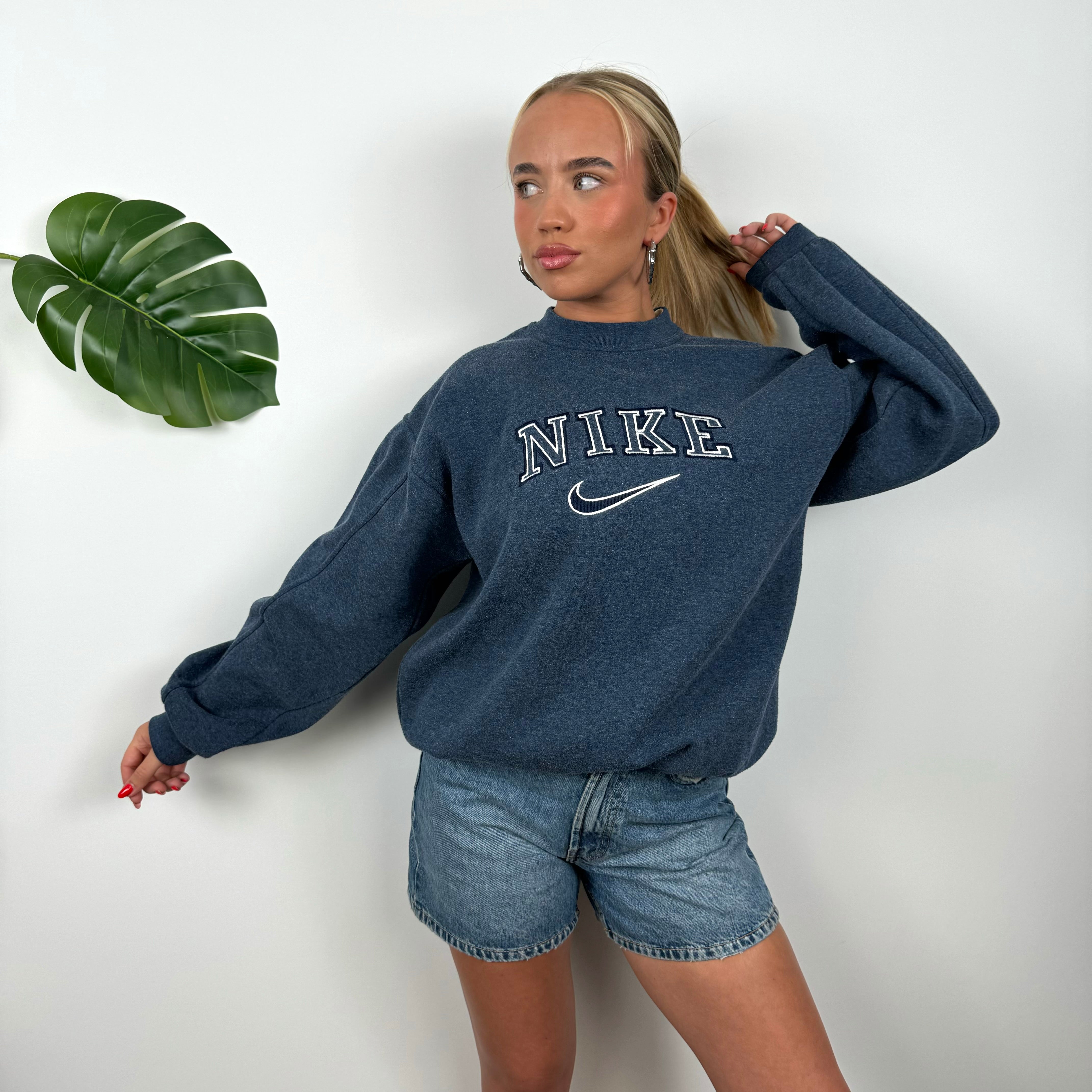 Nike Blue Embroidered Spell Out Sweatshirt (M)