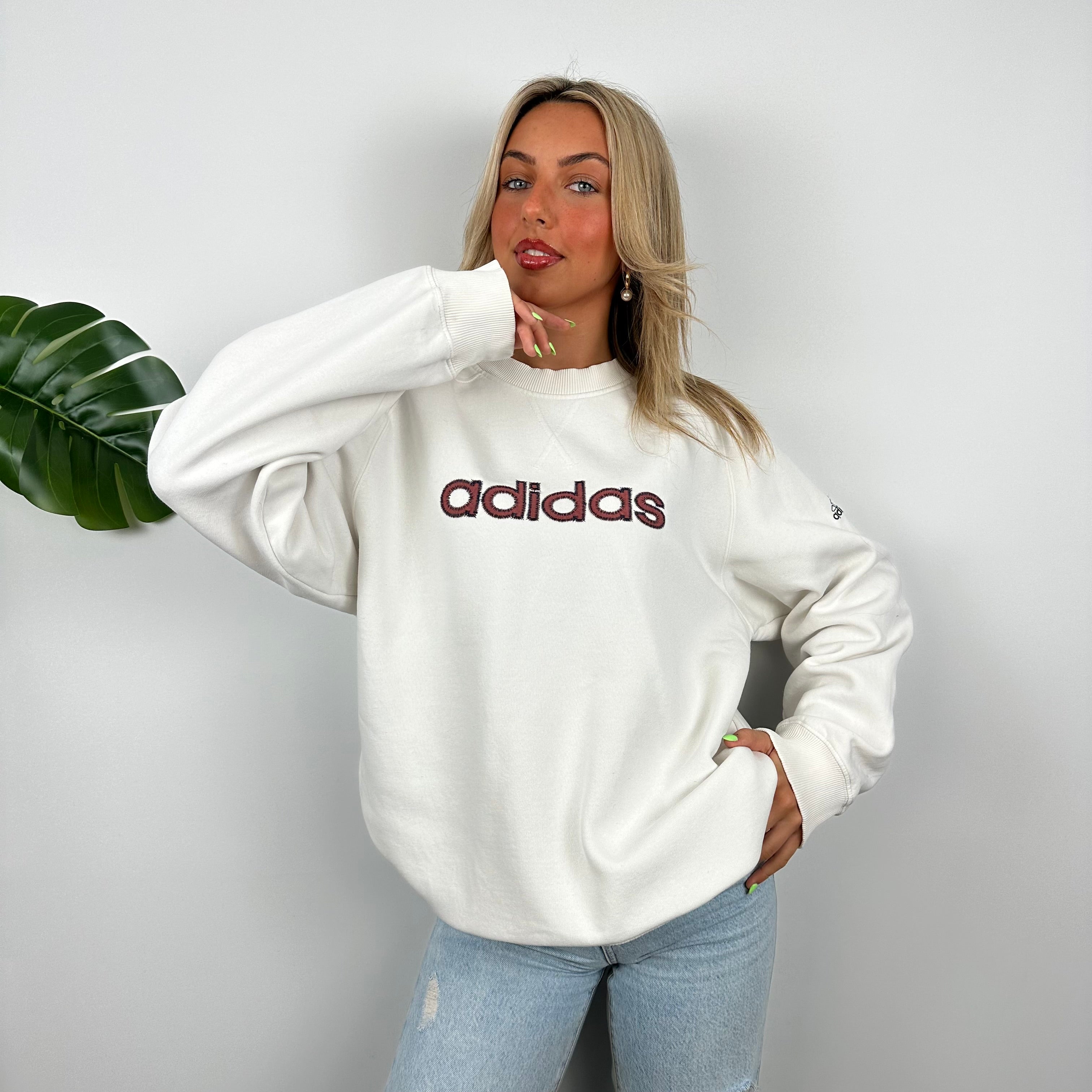 Adidas White Embroidered Spell Out Sweatshirt (M)