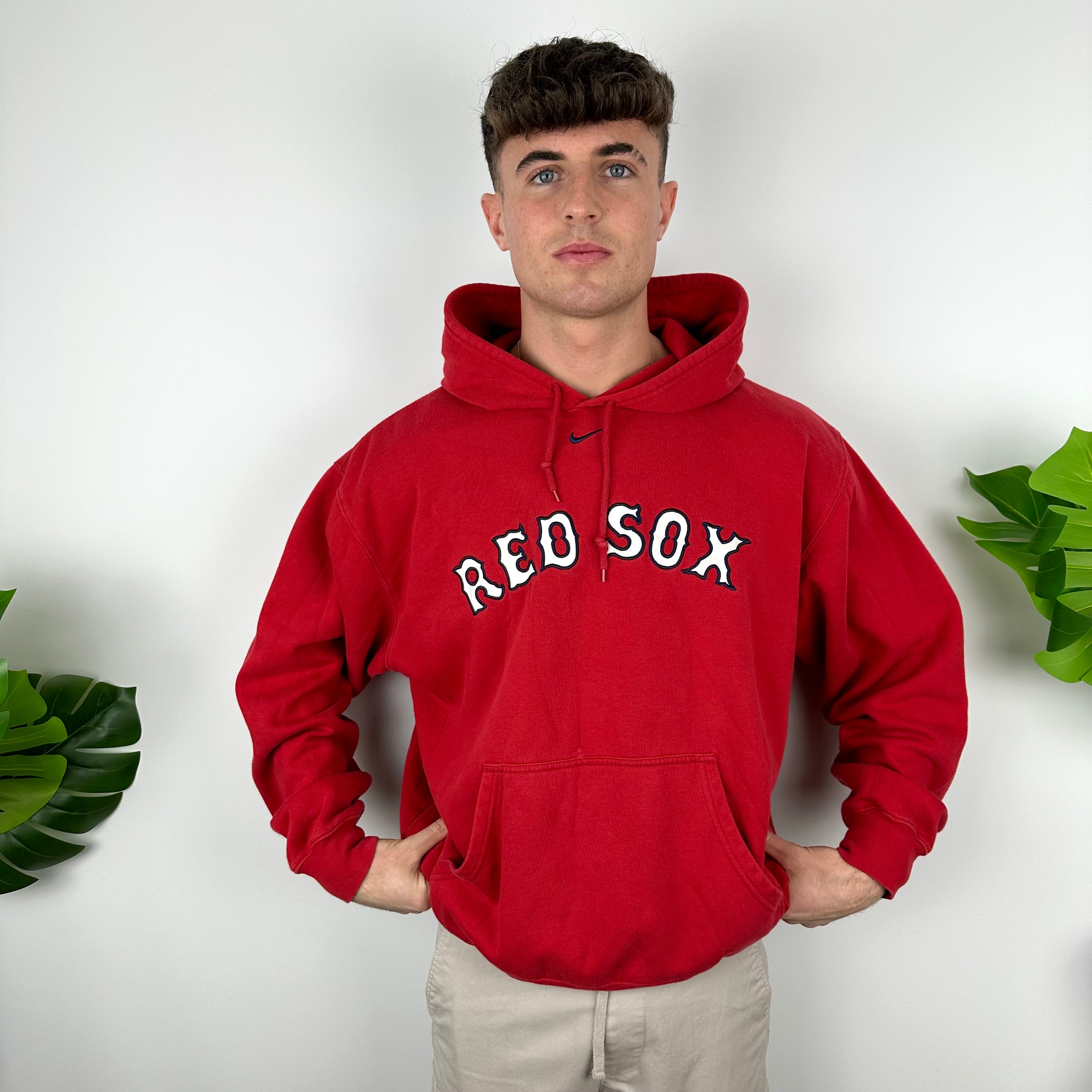 Nike X Boston Red Sox Red Embroidered Spell Out Hoodie (L)