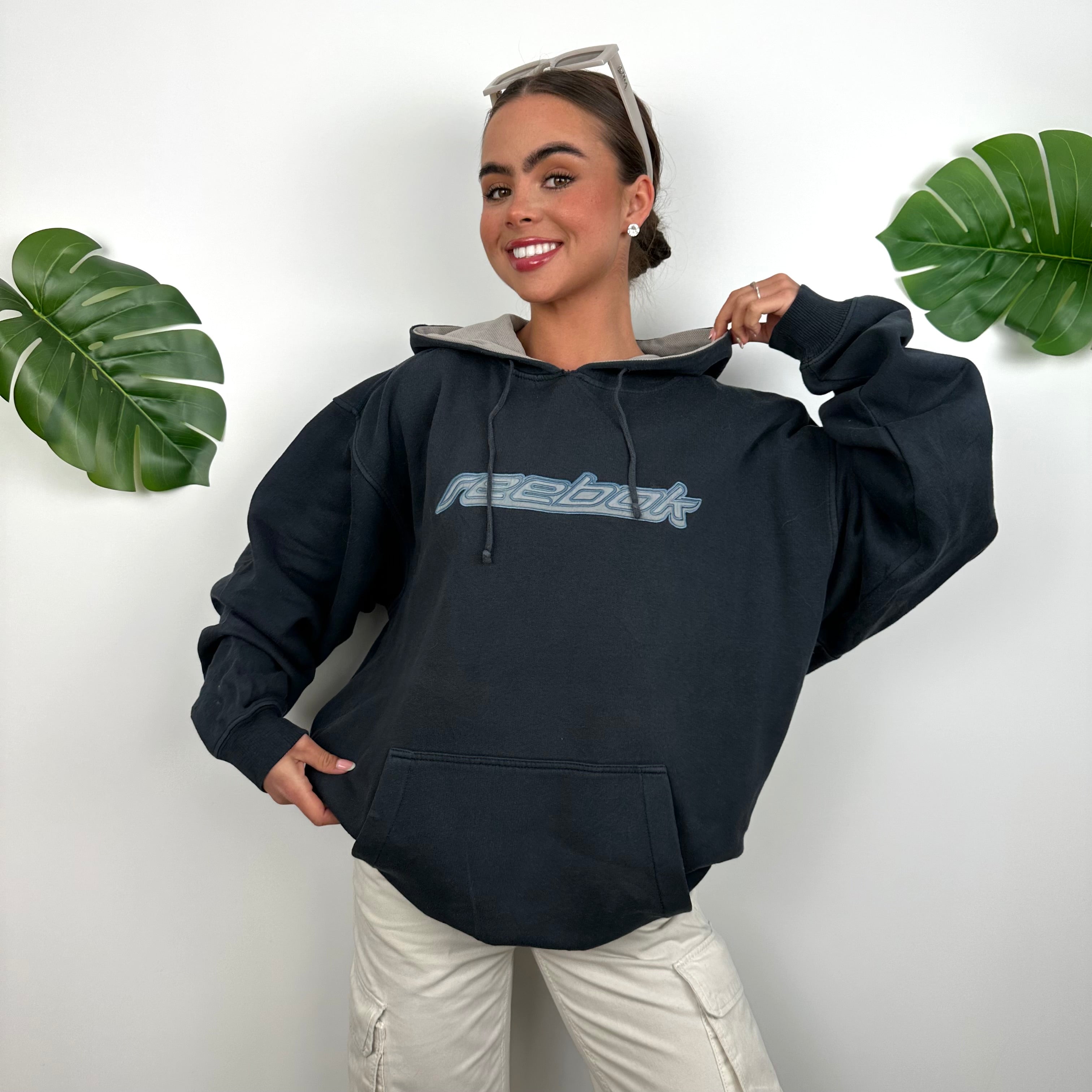 Reebok Navy Embroidered Spell Out Hoodie (M)