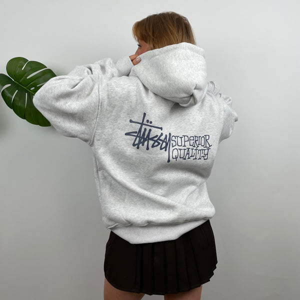 Stussy Grey Embroidered Zip Up Hoodie (M)