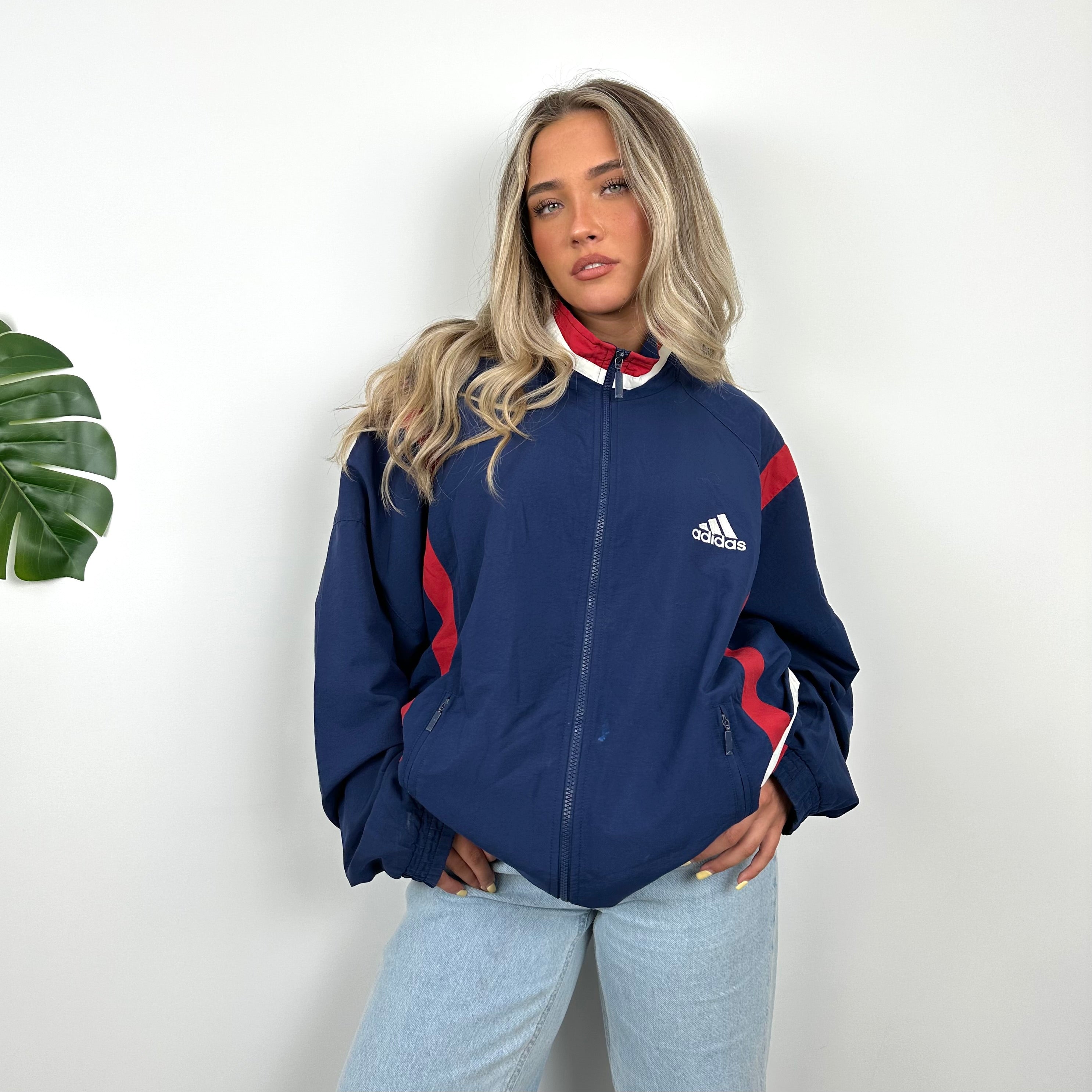 Adidas Navy Embroidered Spell Out Windbreaker Jacket (L)