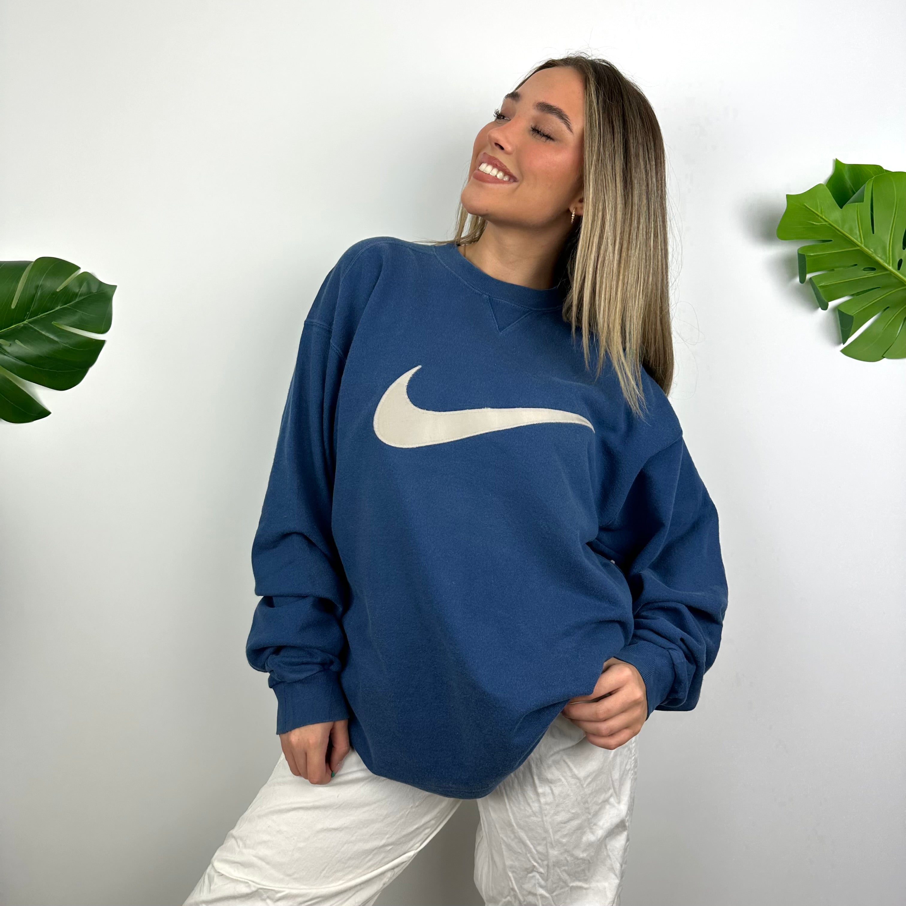 Nike Blue Embroidered Swoosh Sweatshirt (M)