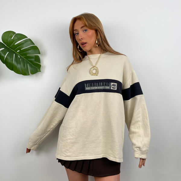 Timberland Beige Embroidered Spell Out Sweatshirt (M)