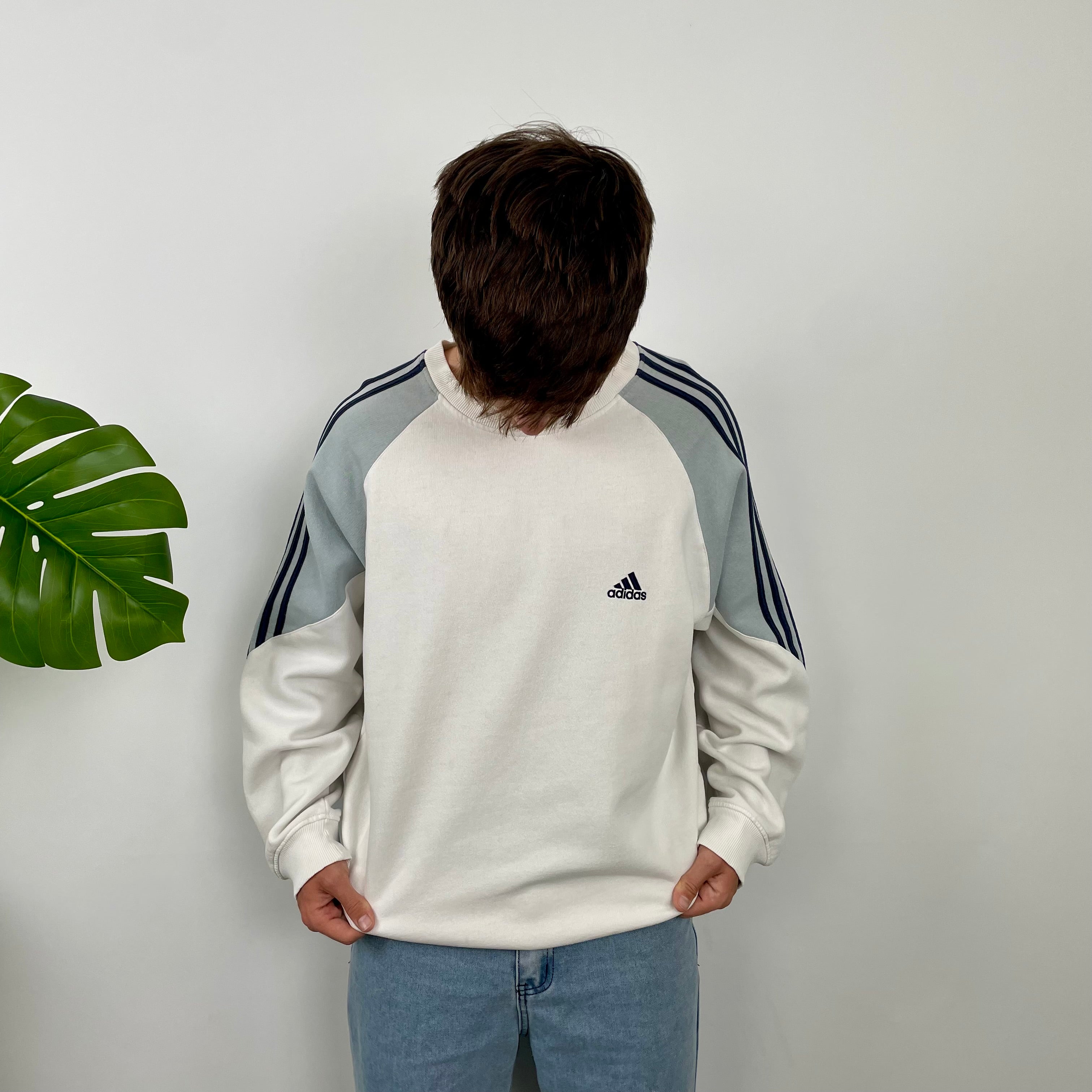 Adidas White Embroidered Spell Out Sweatshirt (L)