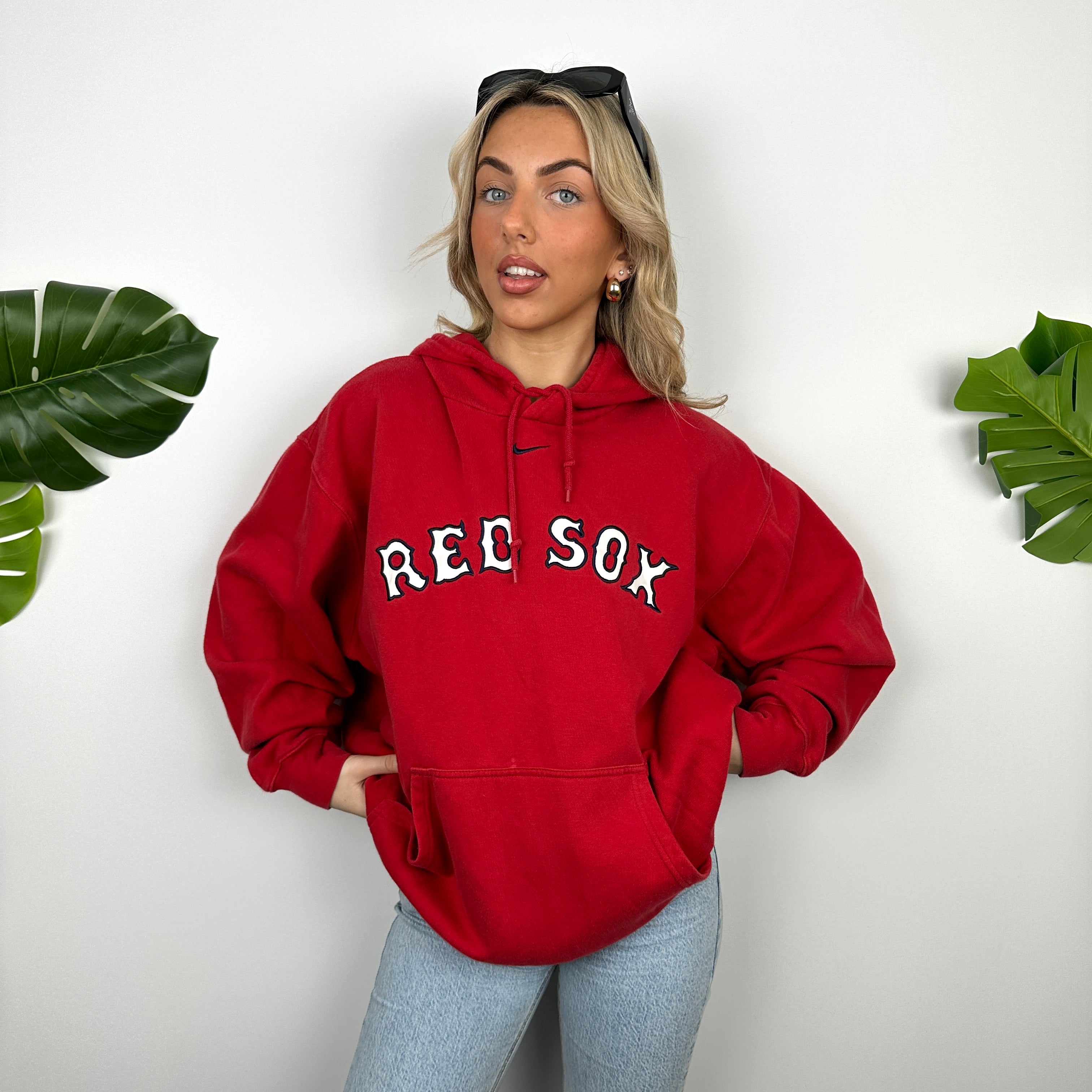 Nike X Boston Red Sox Red Embroidered Spell Out Hoodie (L)