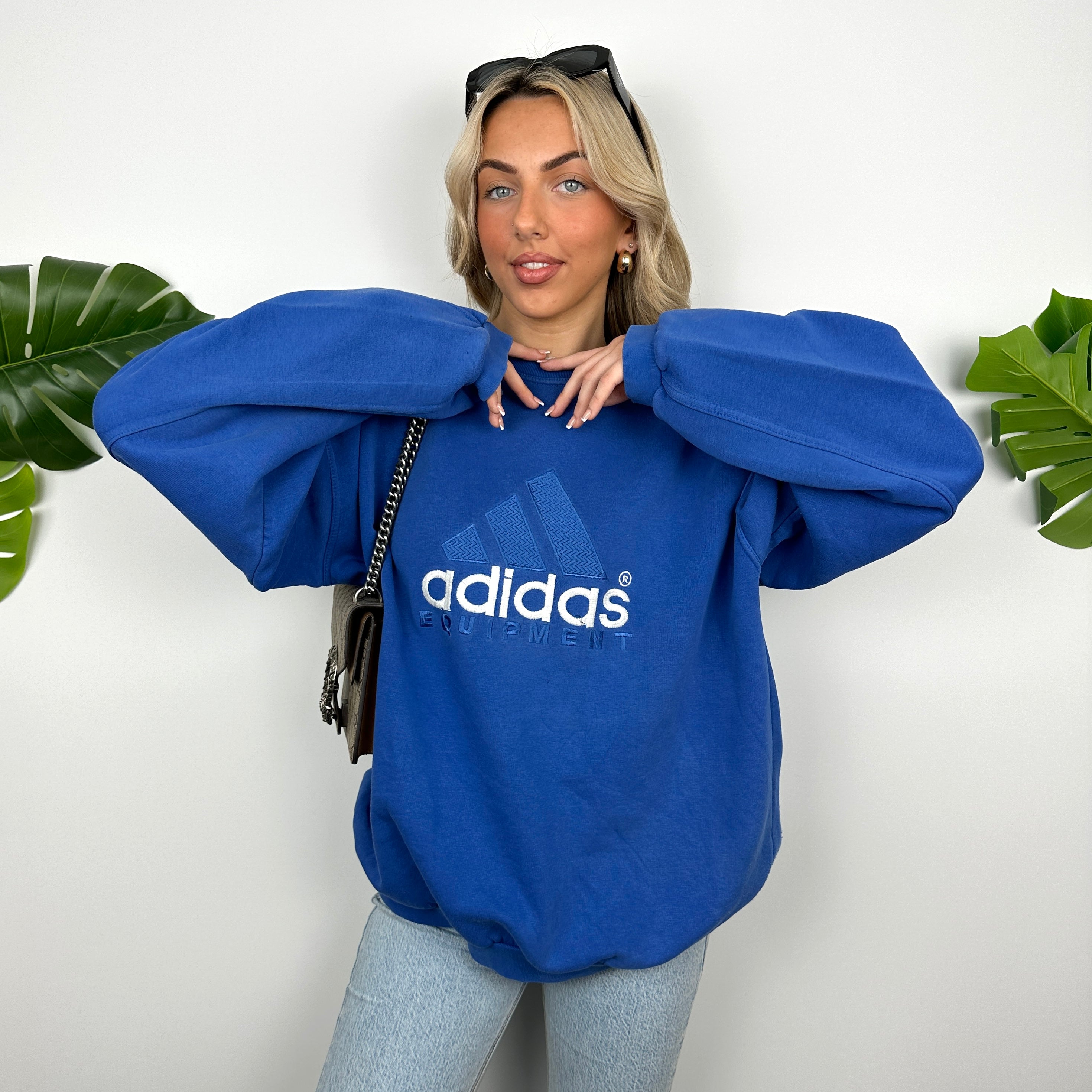 Adidas Equipment Blue Embroidered Spell Out Sweatshirt (L)