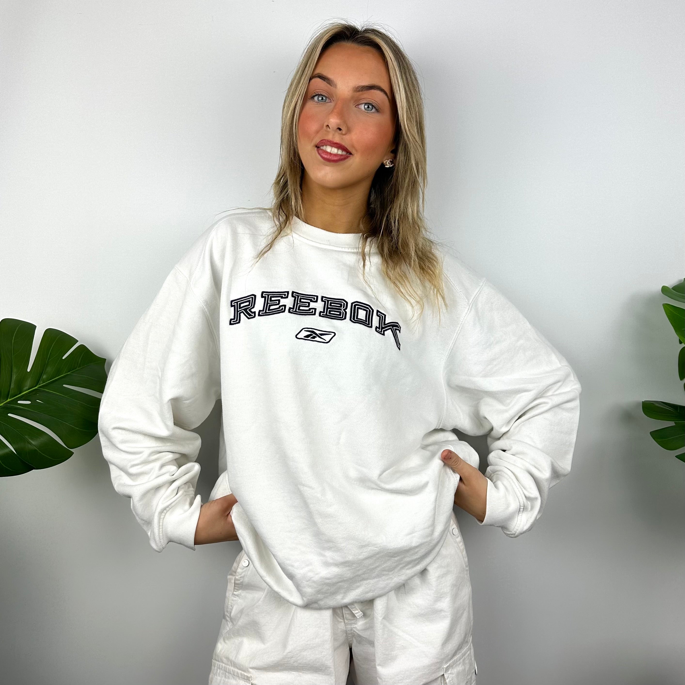 Reebok White Embroidered Spell Out Sweatshirt (L)