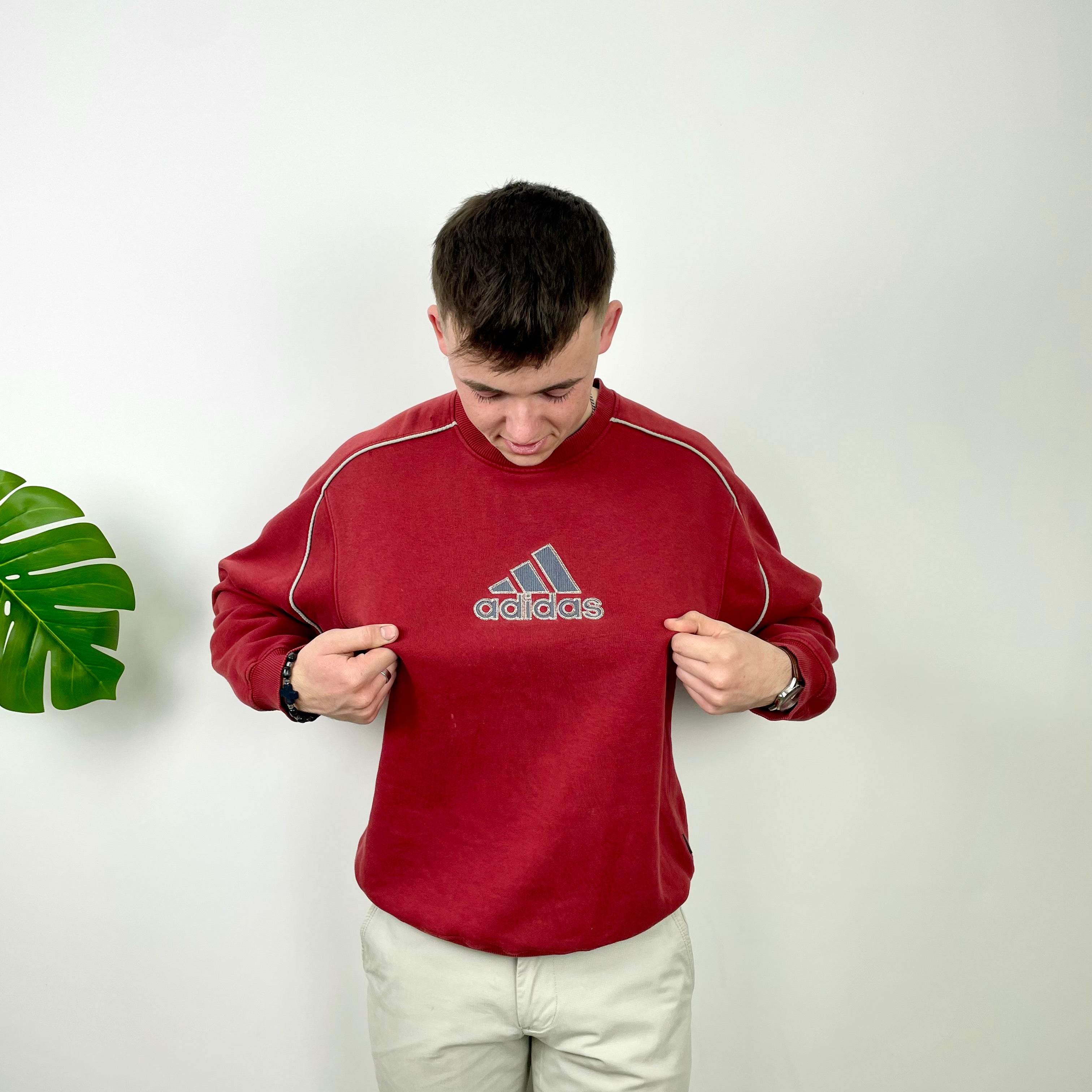 Adidas Red Embroidered Spell Out Sweatshirt (L)