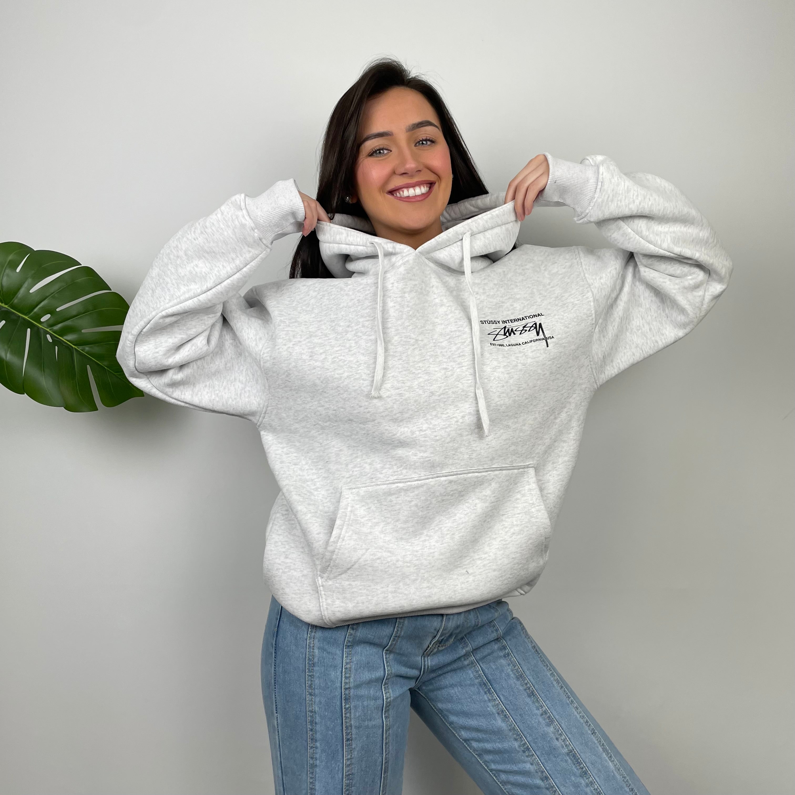 Stussy Grey Spell Out Hoodie (M)