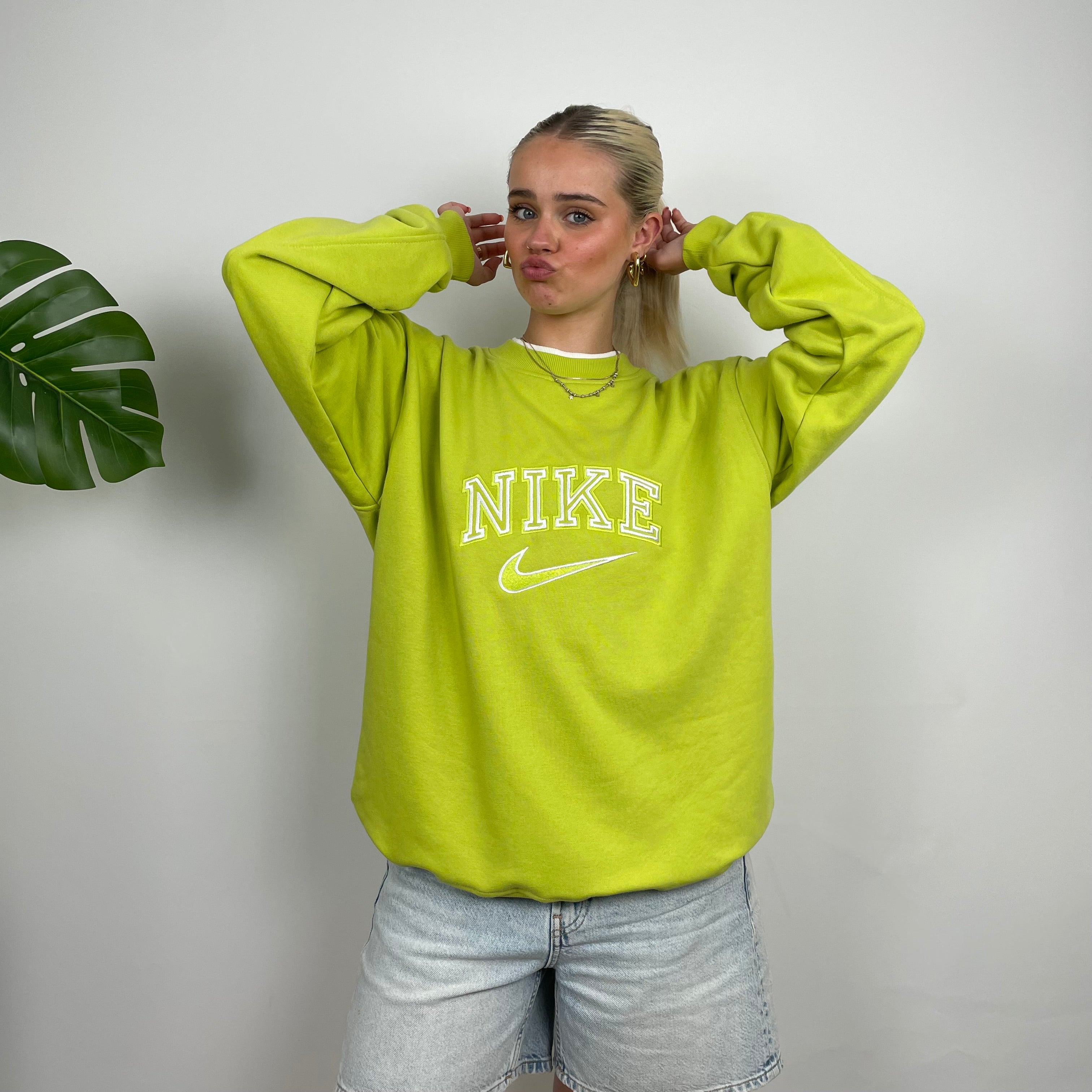 Nike Lime Green Embroidered Spell Out Sweatshirt (L)