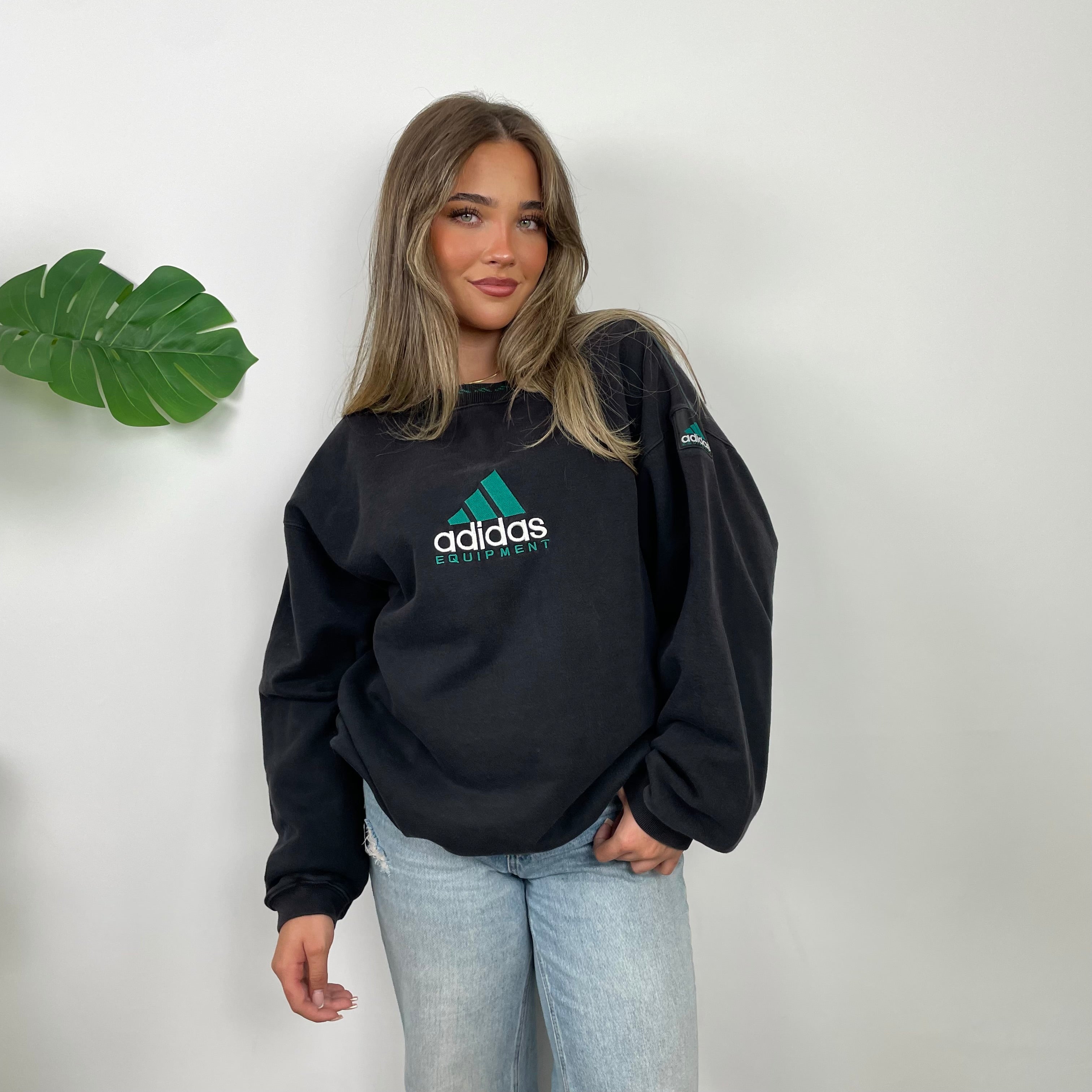 Adidas Equipment Black Embroidered Spell Out Sweatshirt (L)