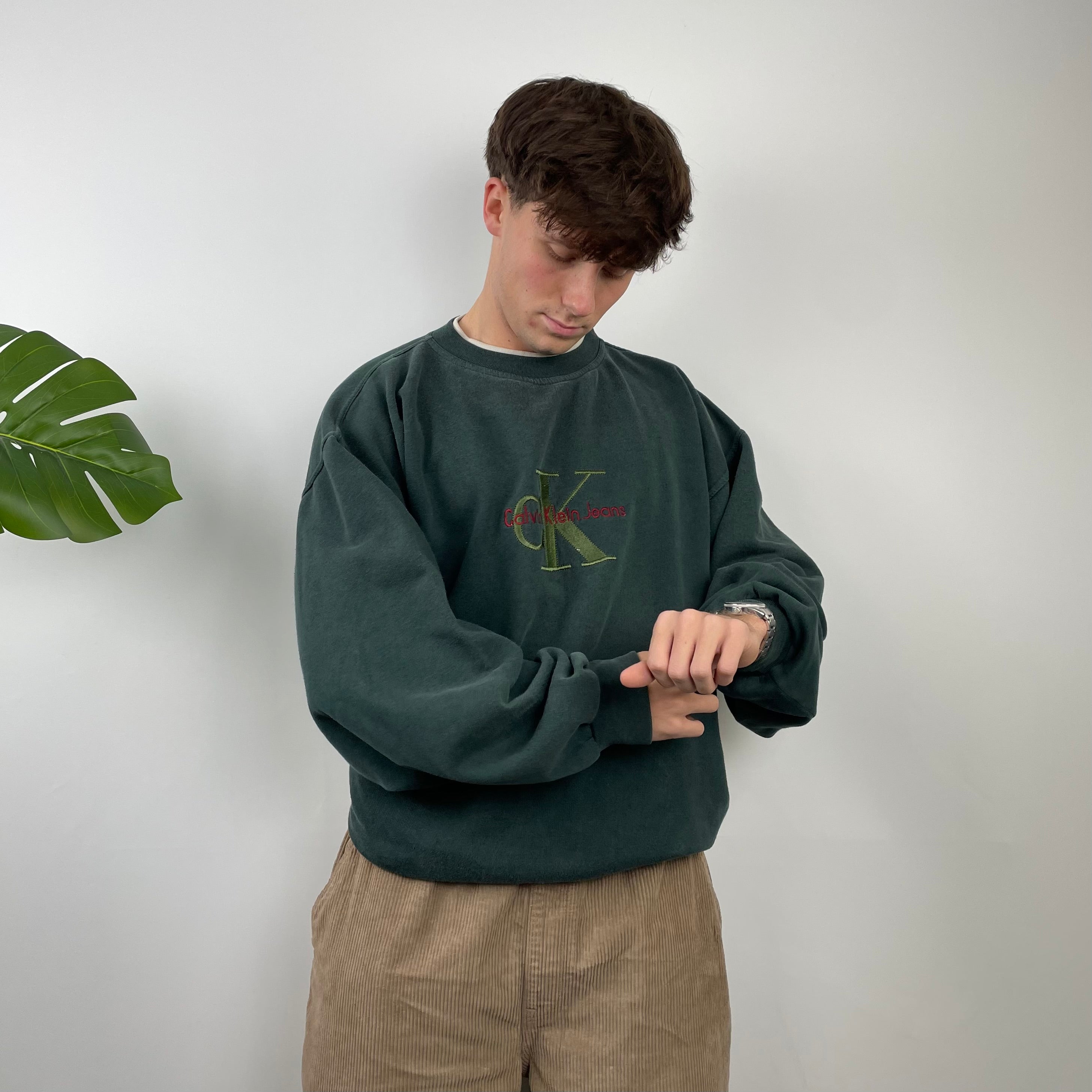 Calvin Klein Green Embroidered Spell Out Sweatshirt (L)