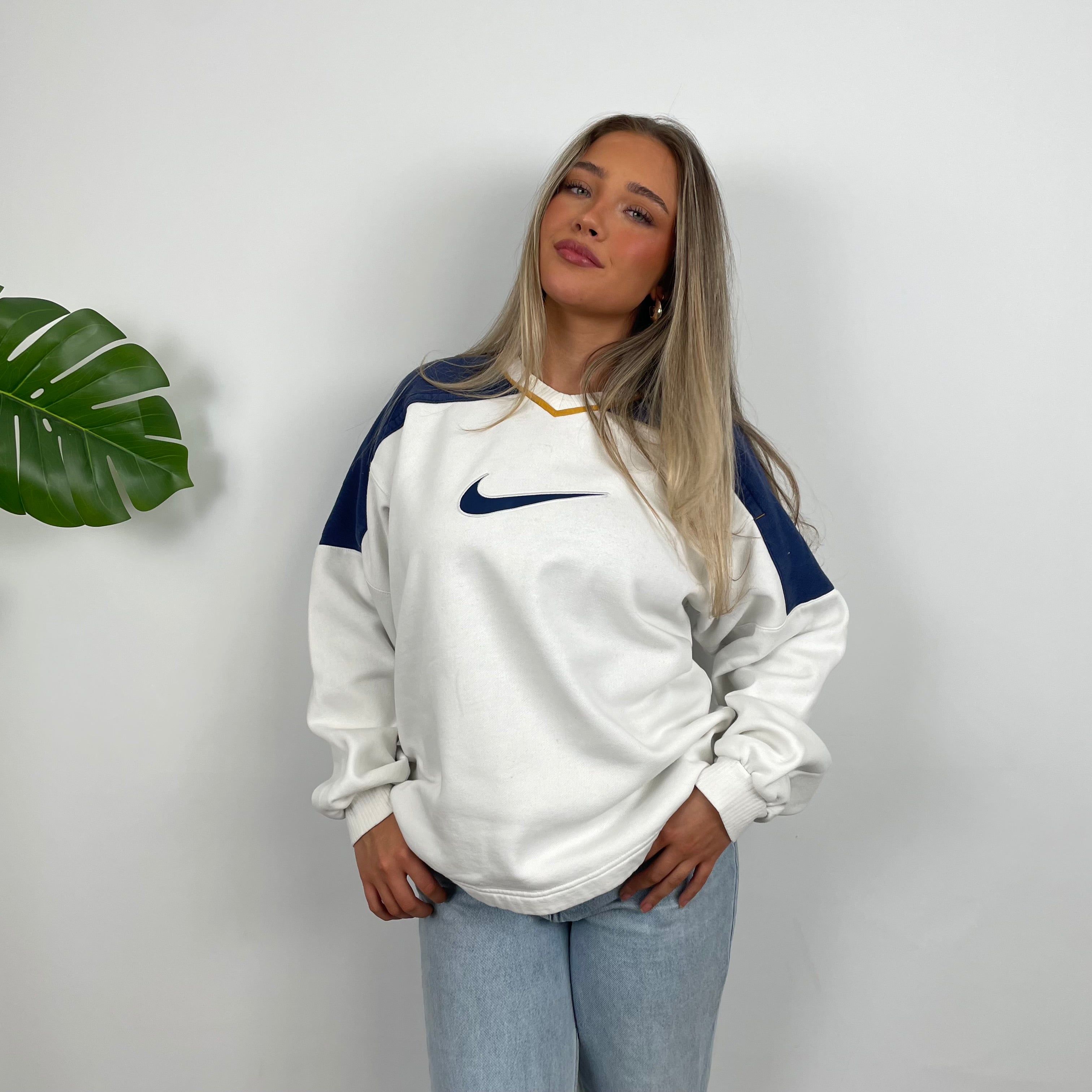 Nike White Embroidered Swoosh Sweatshirt (M)