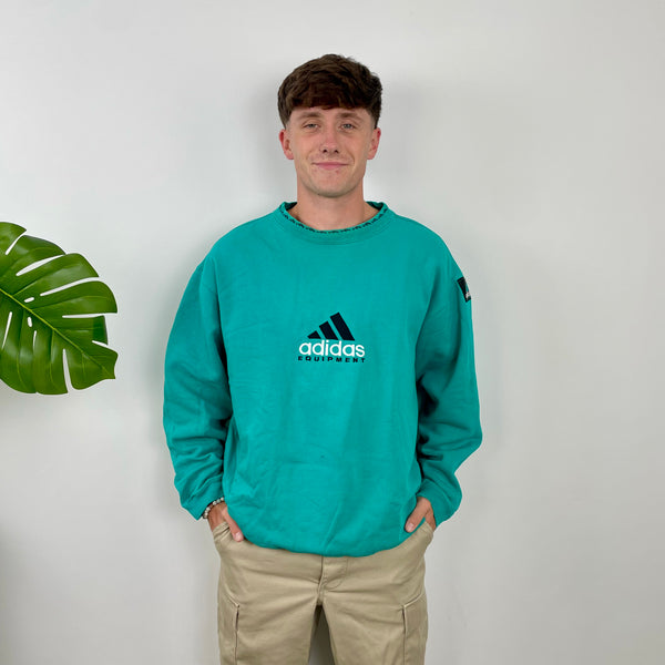 Adidas Equipment Turquoise Blue Embroidered Spell Out Sweatshirt (L)