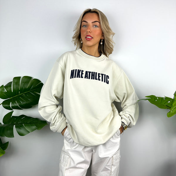 Nike Athletic Cream Embroidered Spell Out Sweatshirt (L)