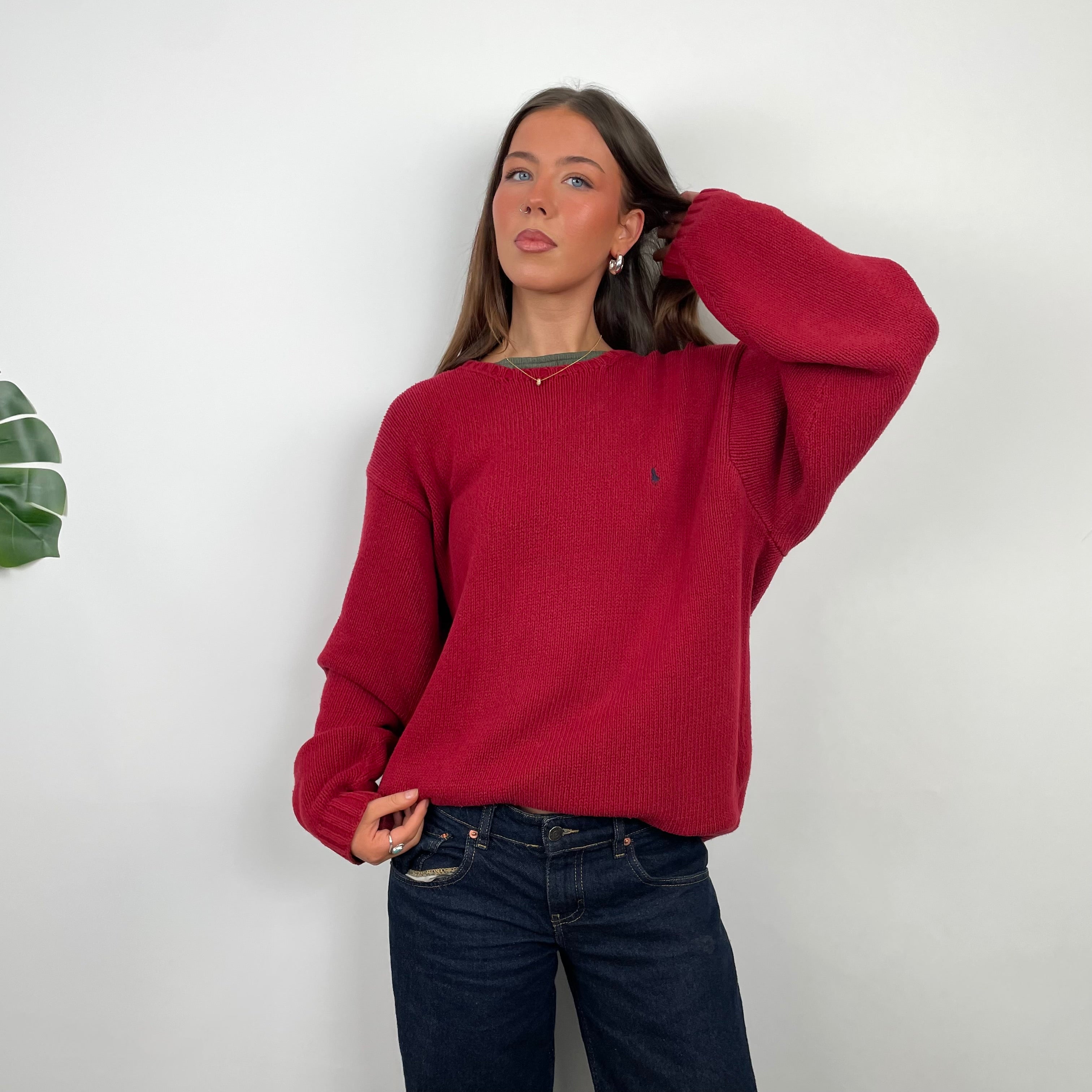 Polo Ralph Lauren RARE Red Embroidered Logo Knitted Sweater (L)