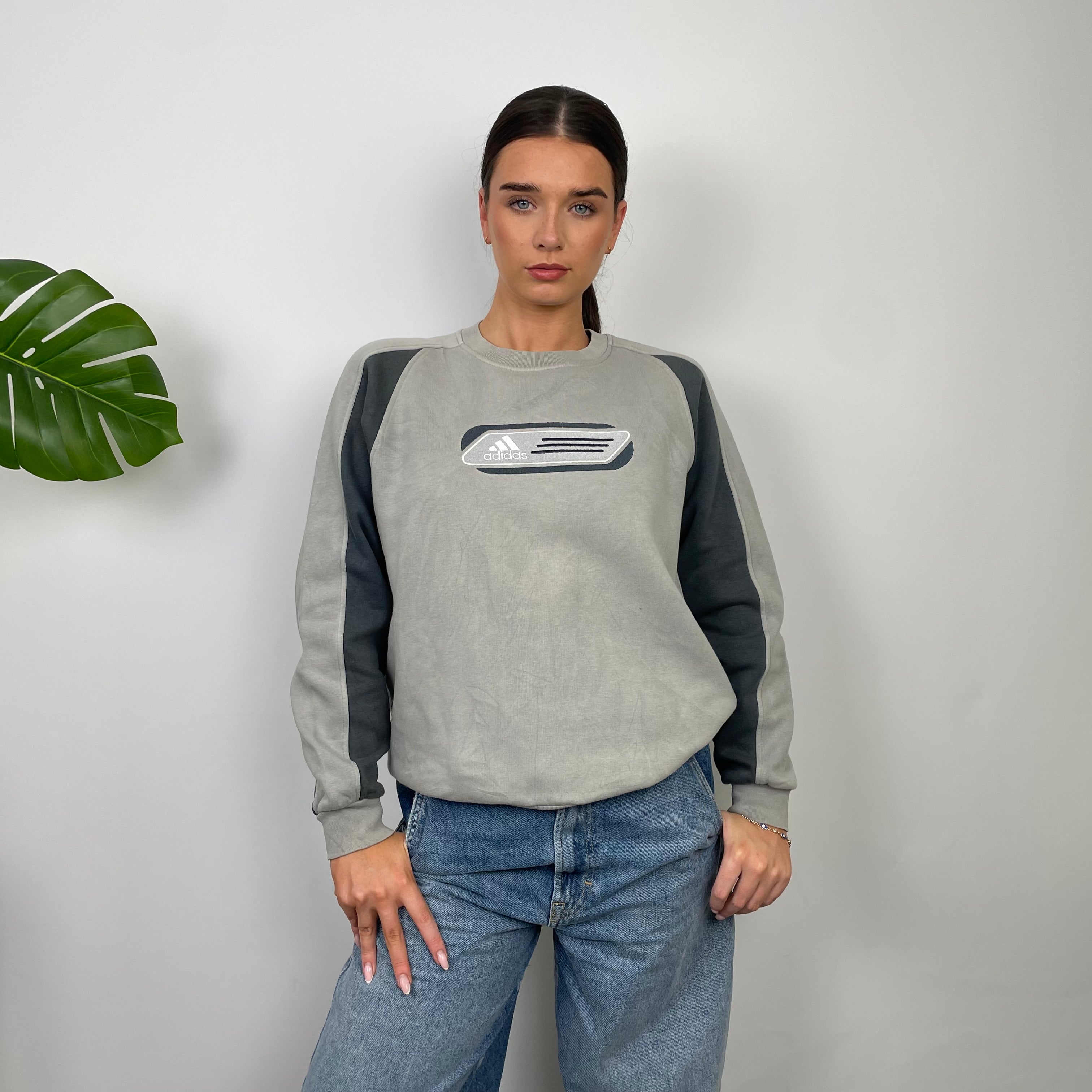 Adidas Grey Embroidered Spell Out Sweatshirt (S)