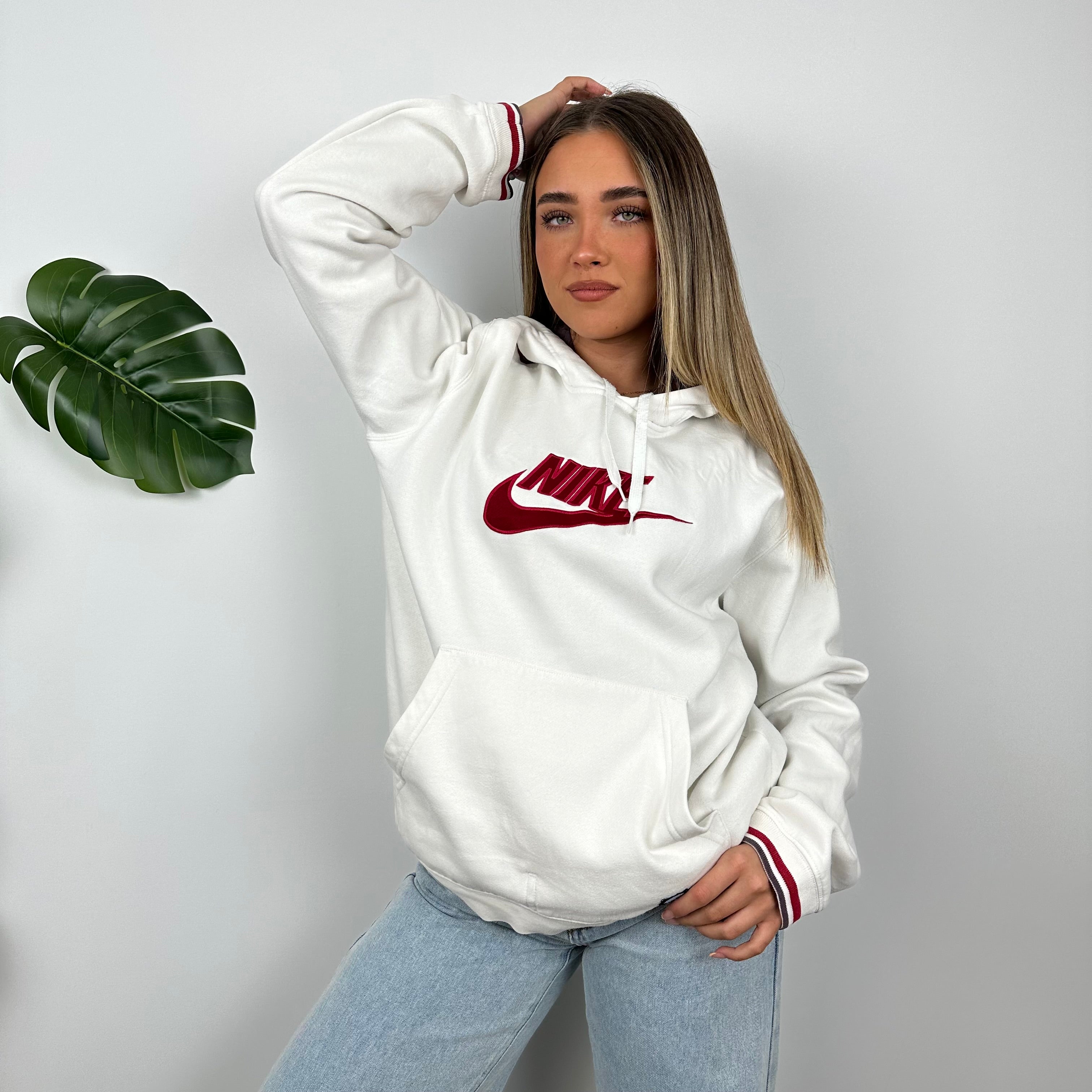 Nike White Embroidered Spell Out Hoodie (M)