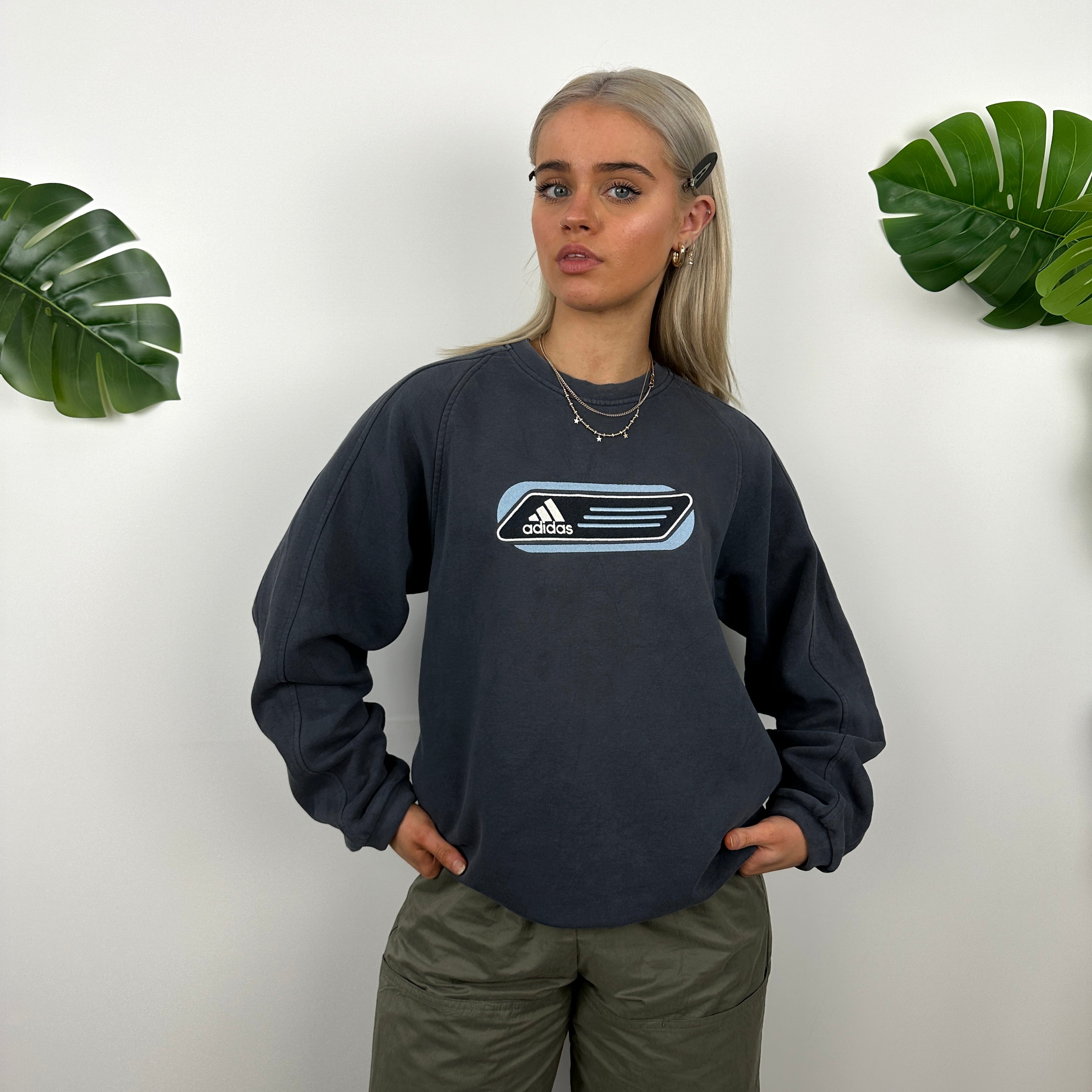 Adidas Navy Embroidered Spell Out Sweatshirt (S)