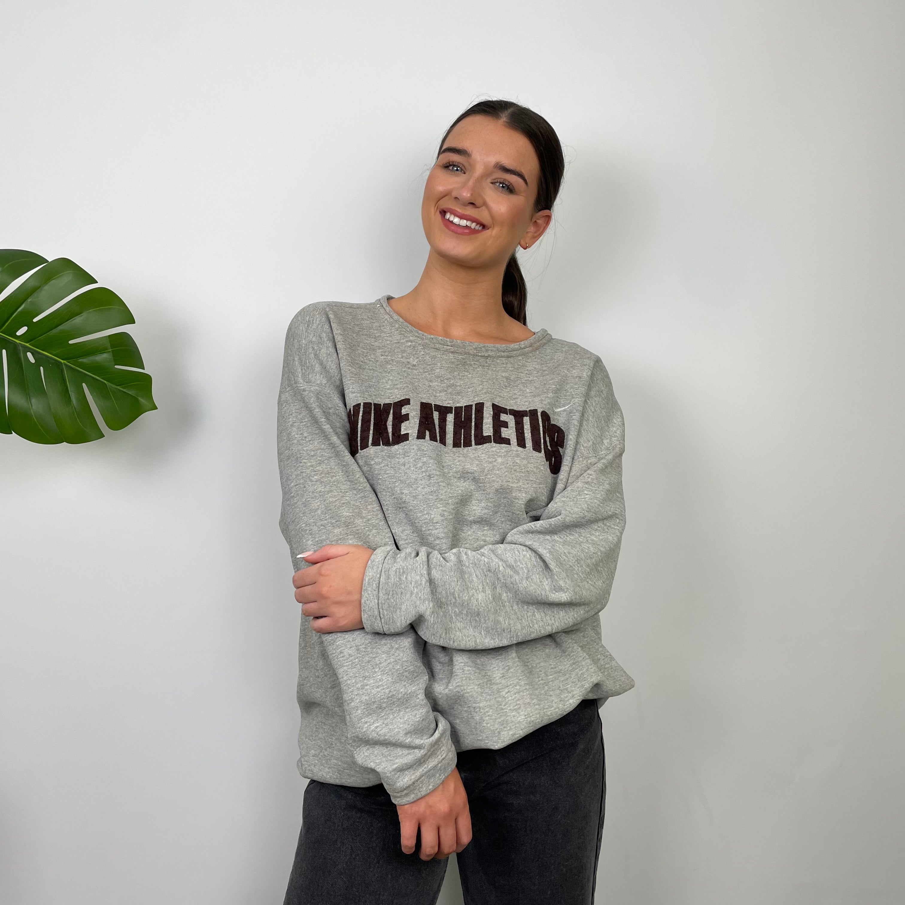 Nike Athletic Grey Embroidered Spell Out Sweatshirt (L)