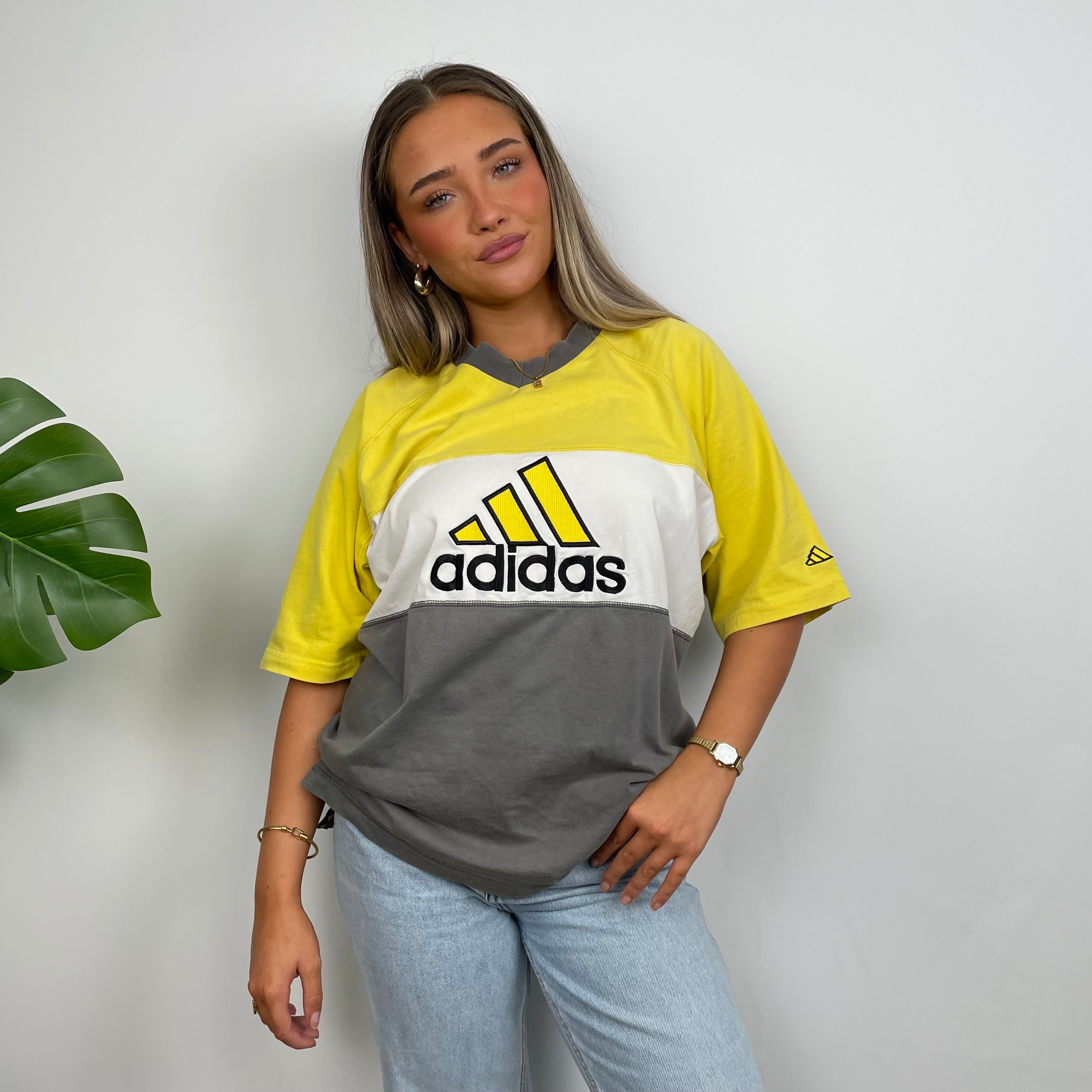 Adidas RARE Yellow & Grey Embroidered Spell Out T Shirt (L)