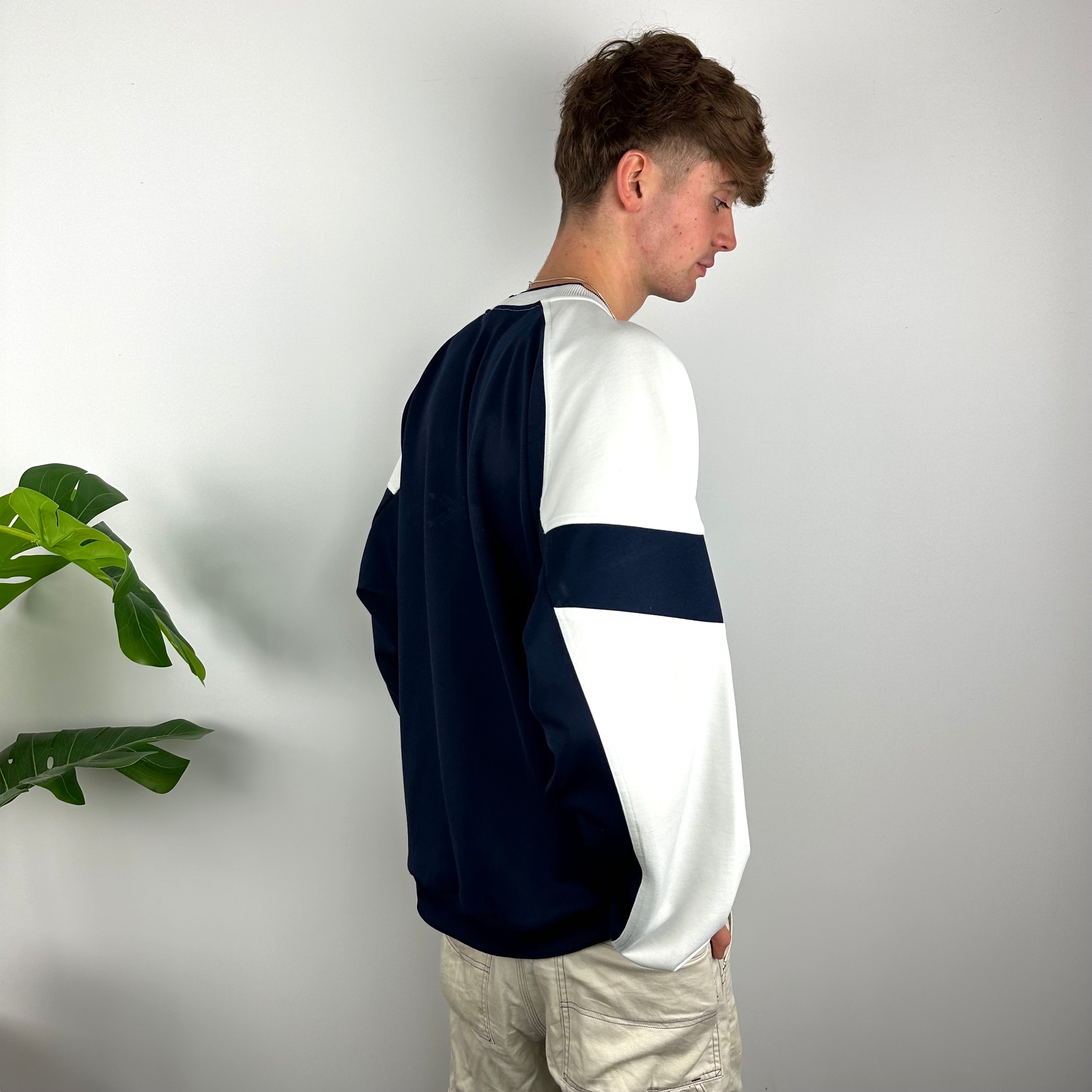 Nike RARE Navy Embroidered Spell Out Sweatshirt (XXL)