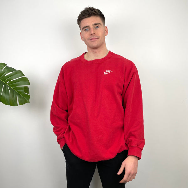 Nike RARE Red Embroidered Swoosh Sweatshirt (XL)