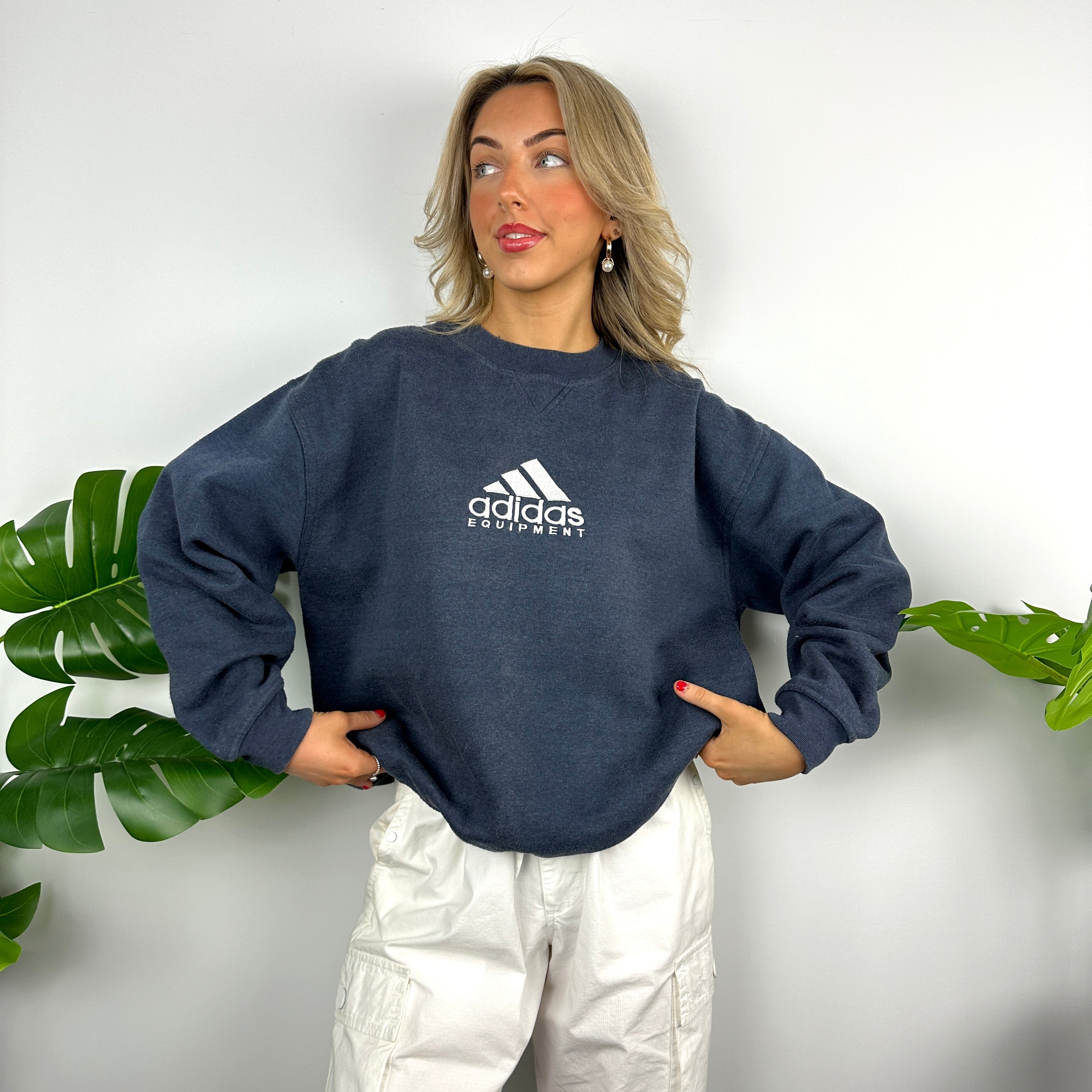 Adidas Equipment RARE Navy Embroidered Spell Out Sweatshirt (M)