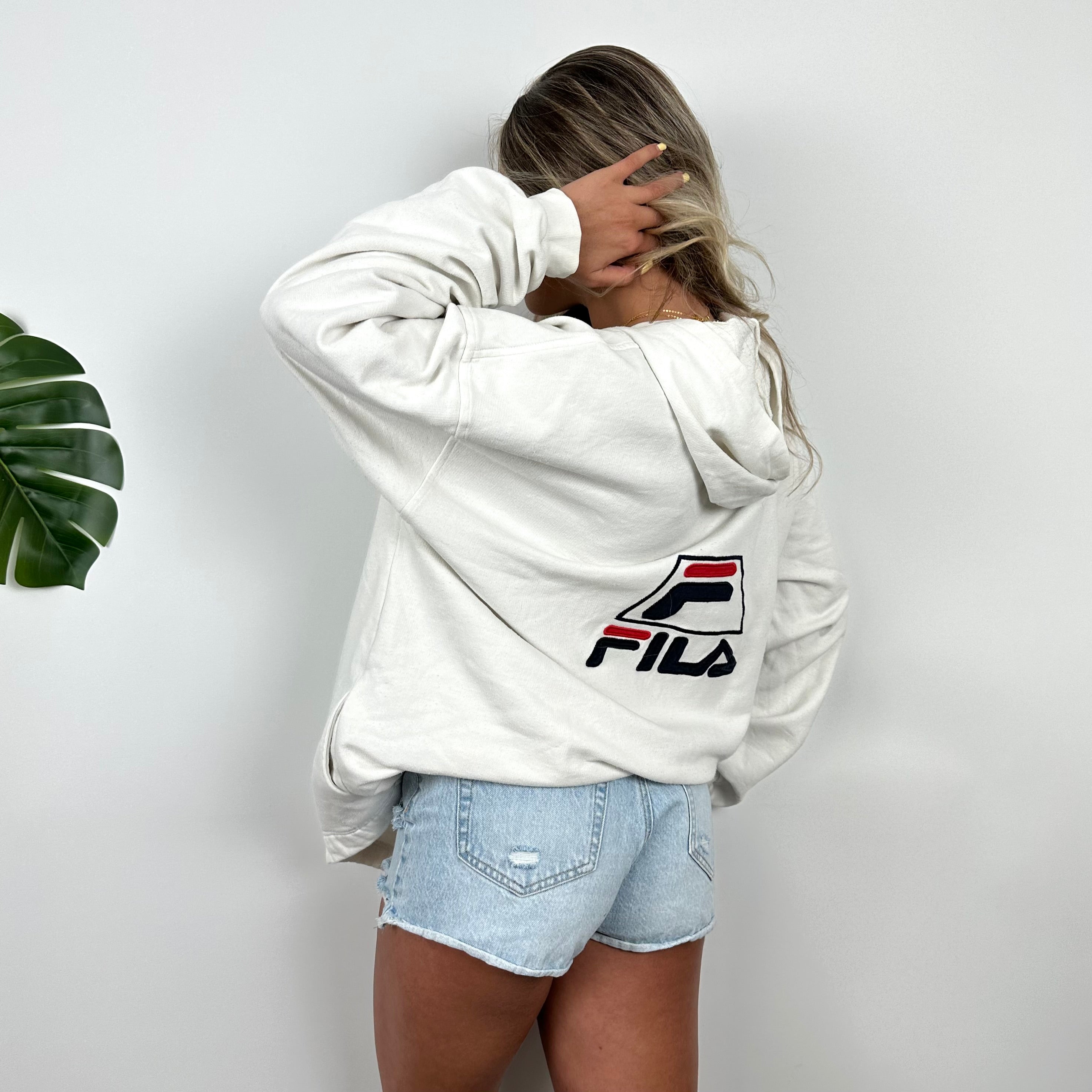 FILA Embroidered Spell Out White Zip Up Hoodie Jacket (XL)