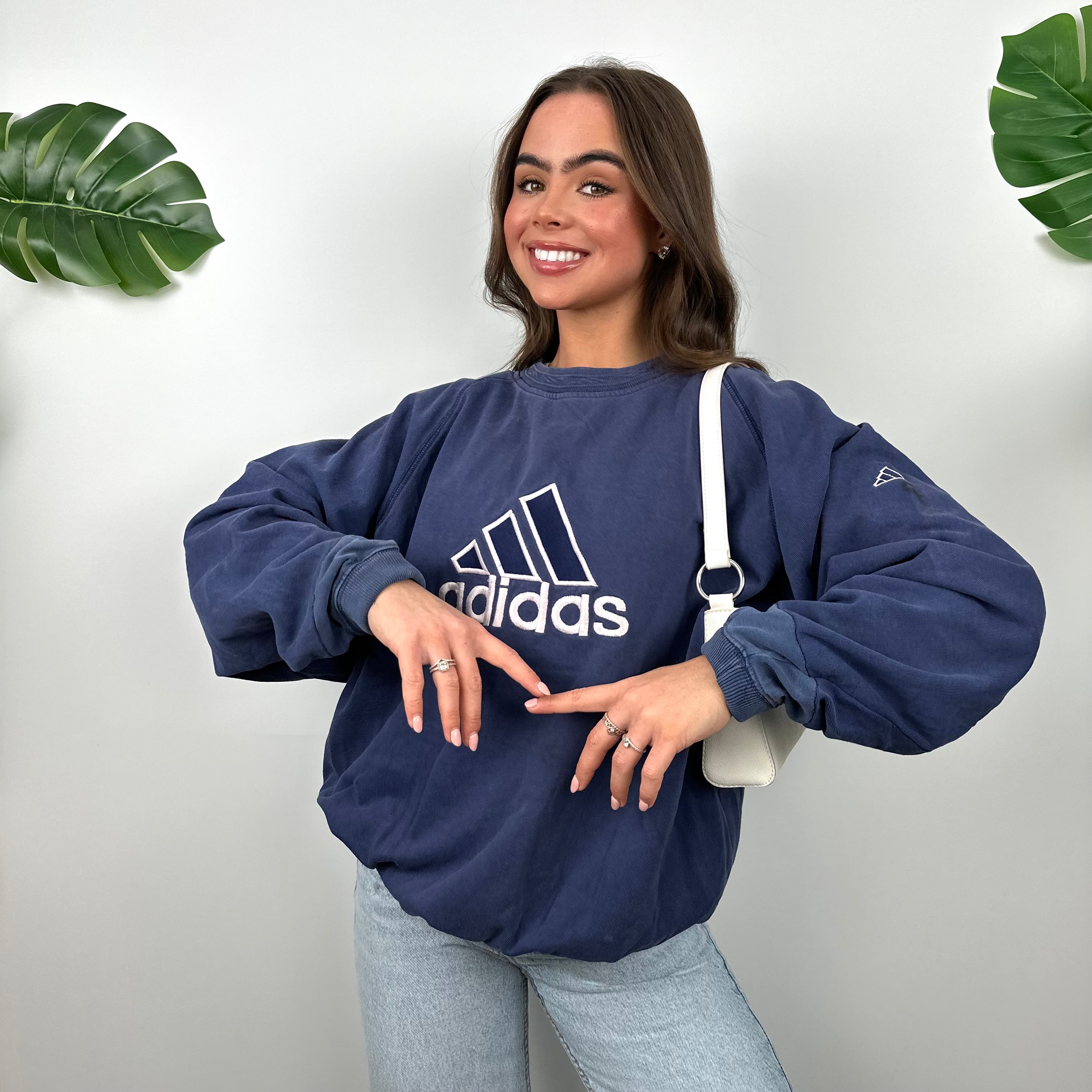 Adidas Navy Embroidered Spell Out Sweatshirt (L)