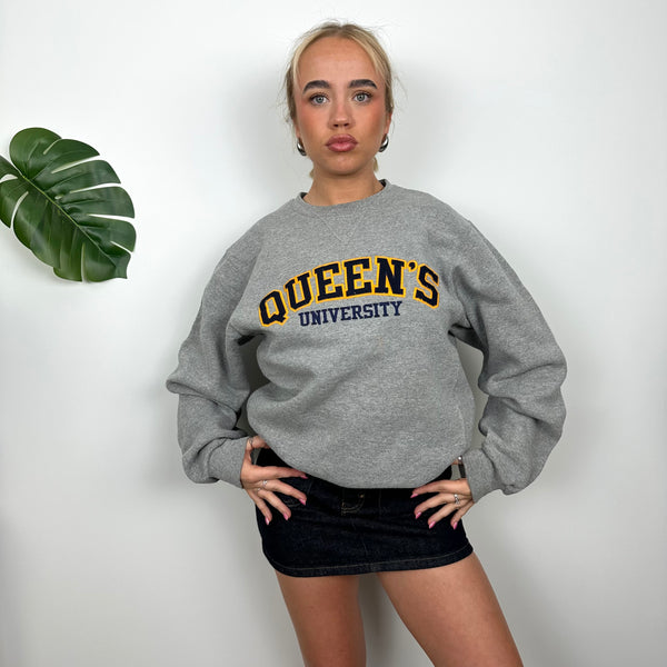 Queens University College Grey Embroidered Spell Out Sweatshirt (M)