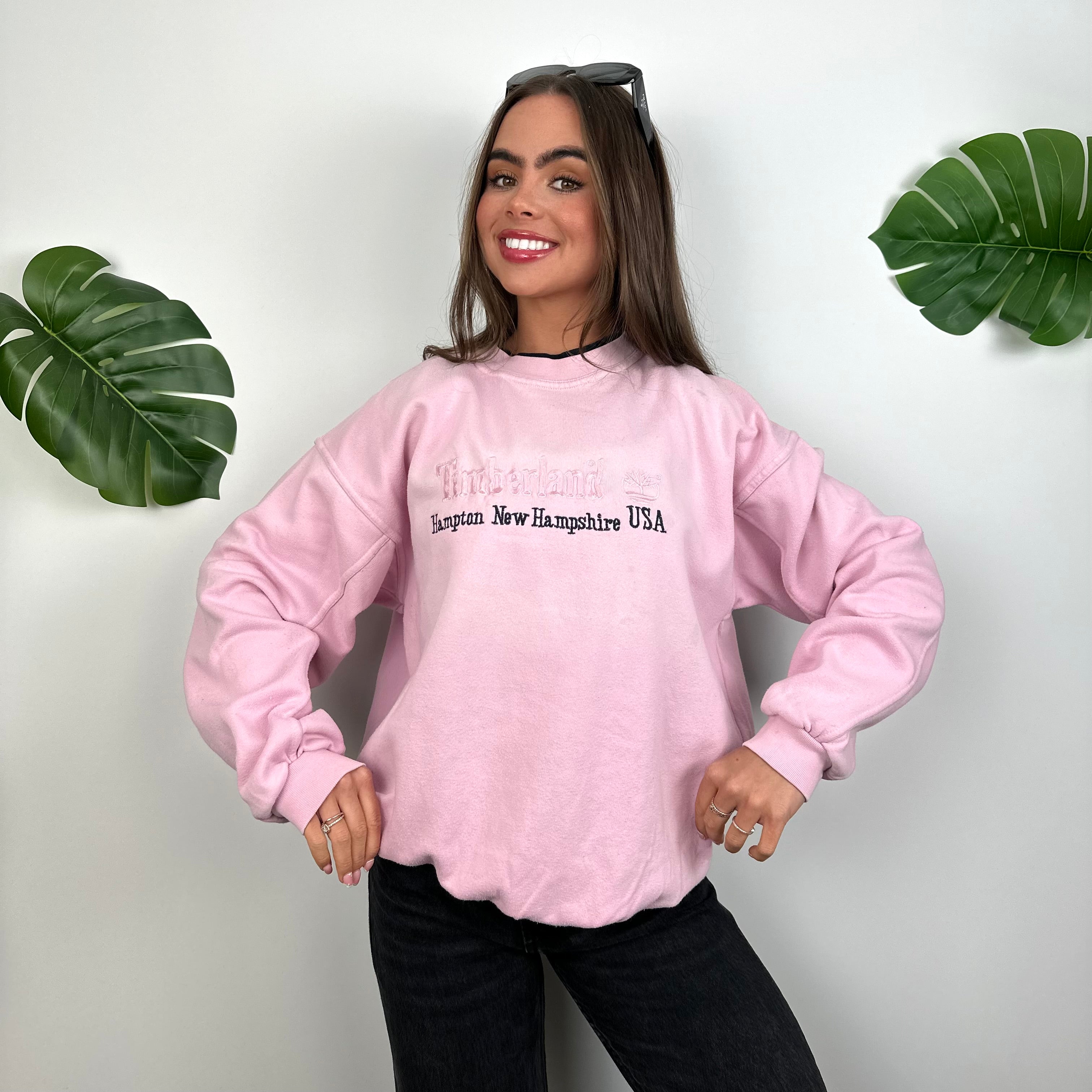 Timberland Baby Pink Embroidered Spell Out Sweatshirt (M)