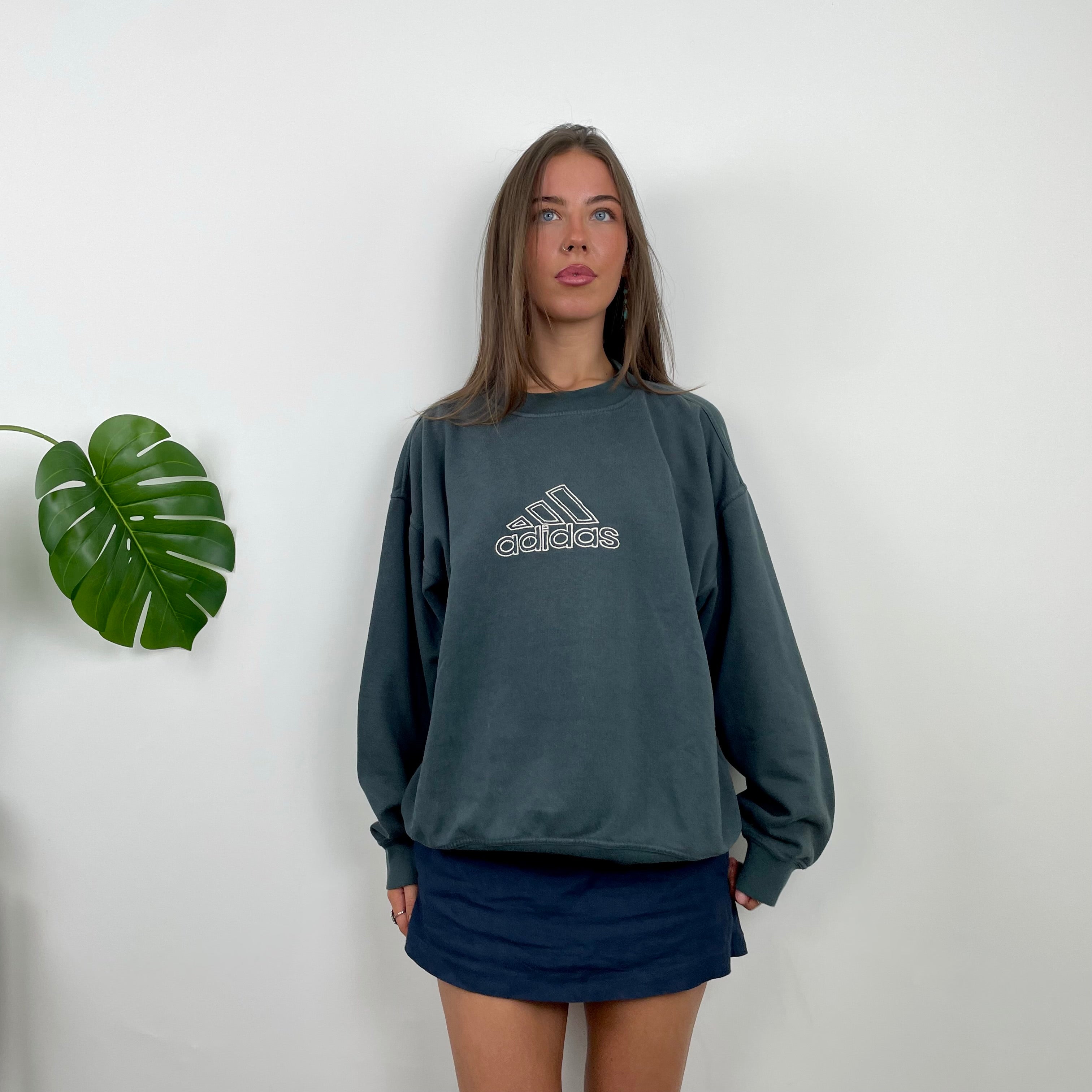 Adidas Grey Embroidered Spell Out Sweatshirt (M)
