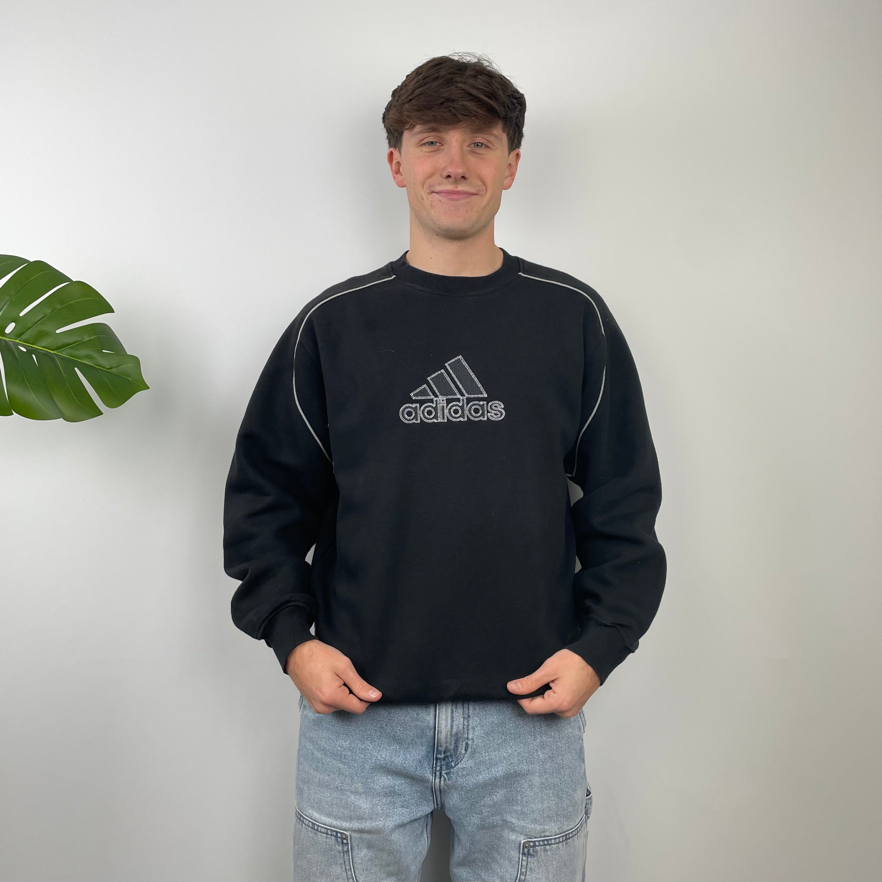 Adidas Black Embroidered Spell Out Sweatshirt (L)
