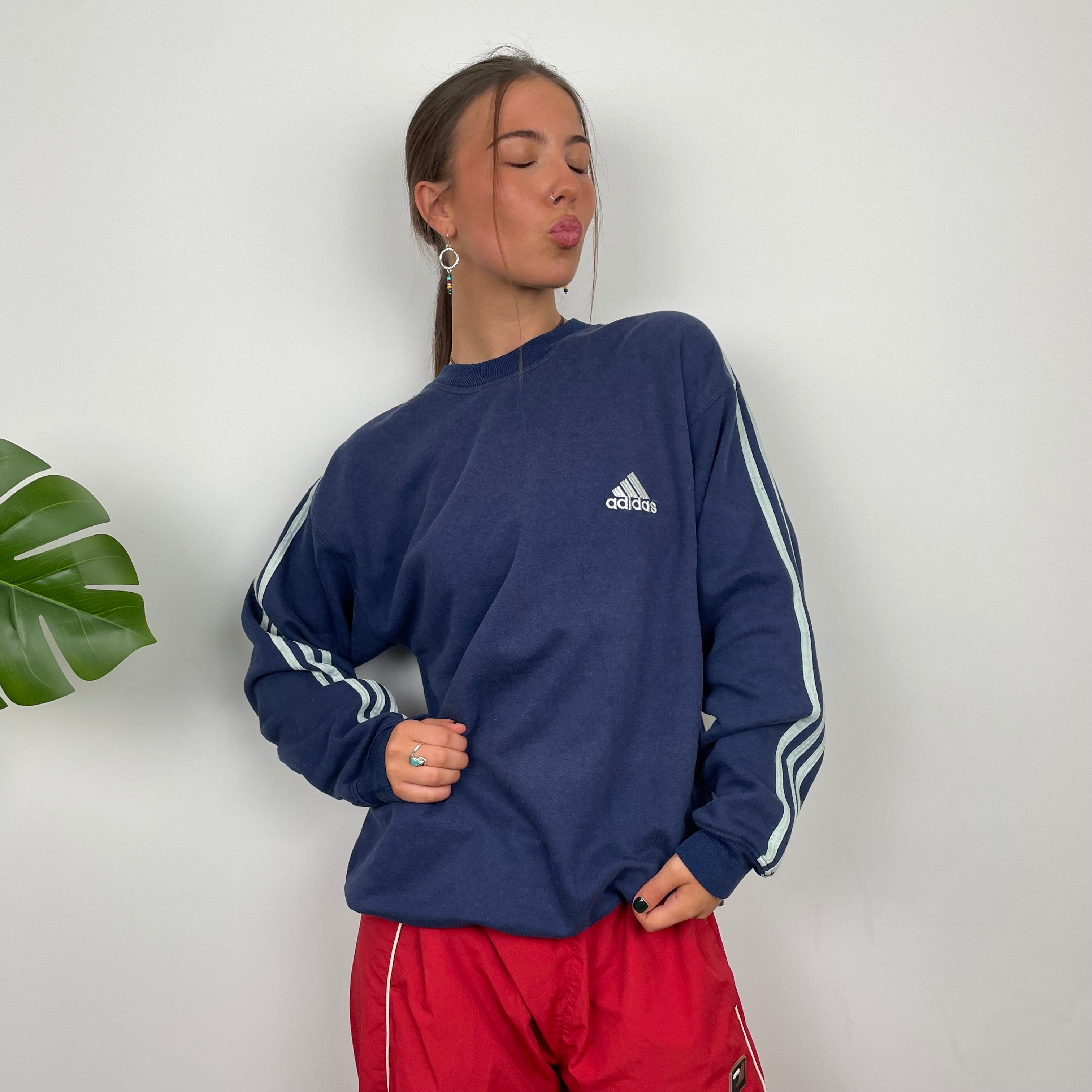 Adidas Navy Embroidered Spell Out Sweatshirt (L)