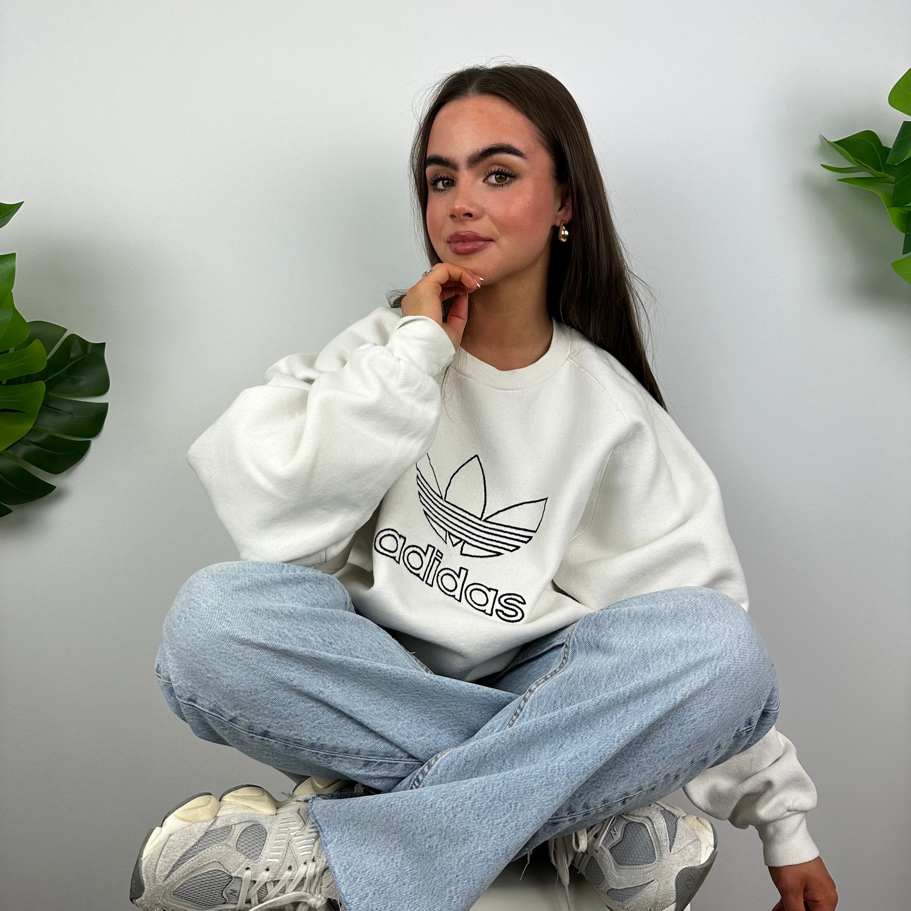 Adidas White Embroidered Spell Out Sweatshirt (L)