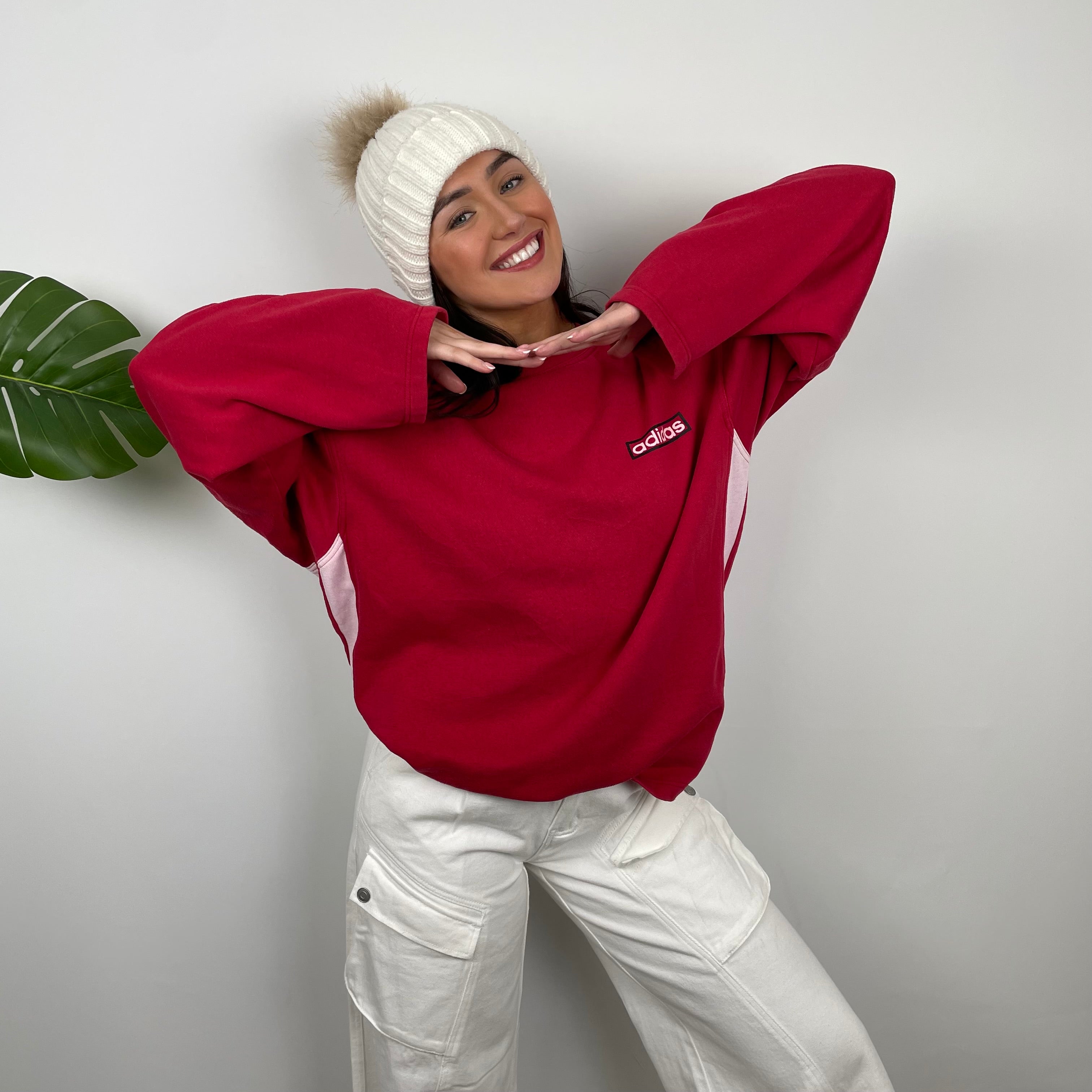 Adidas Red Embroidered Spell Out Sweatshirt (L)