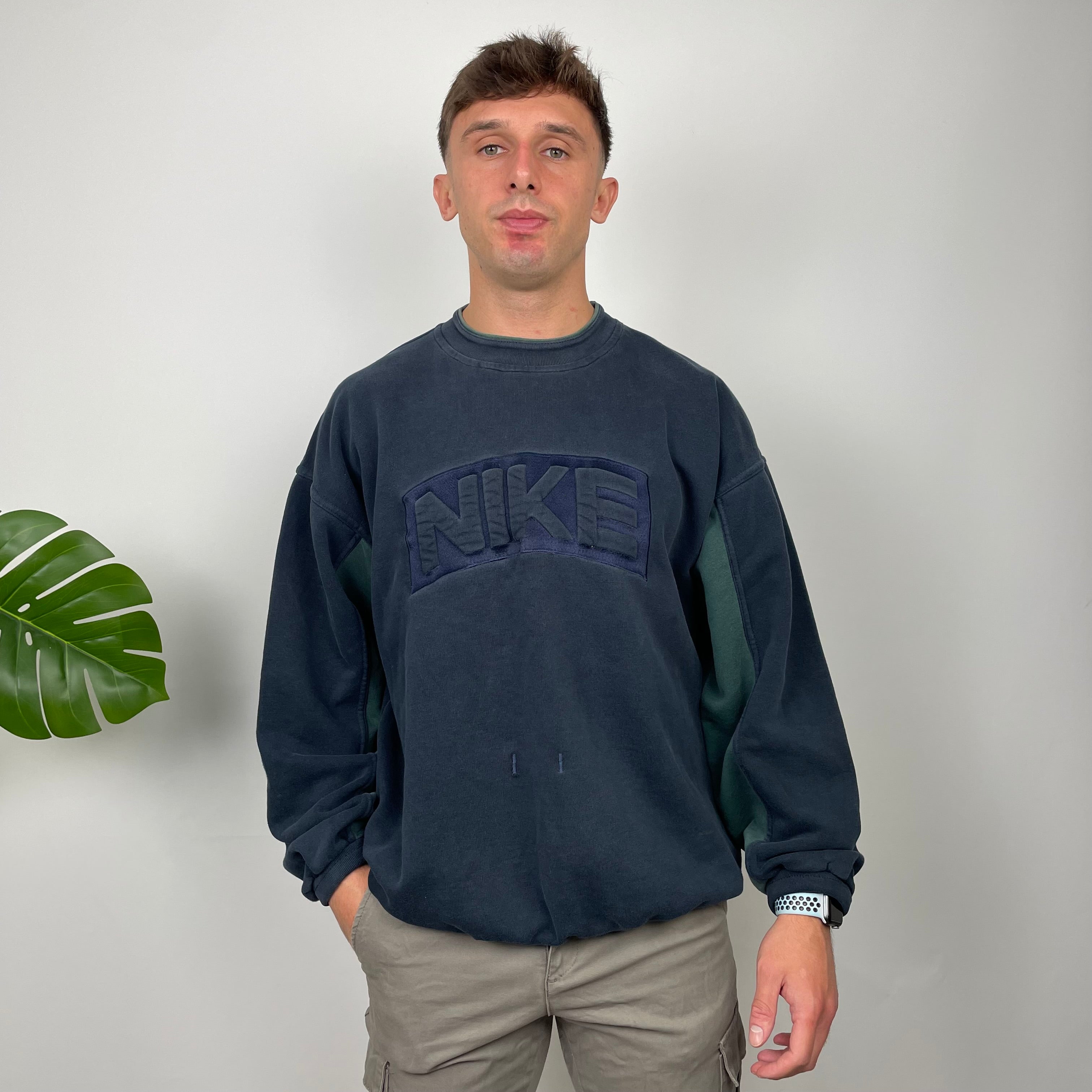 Nike Navy Embroidered Spell Out Sweatshirt (L)