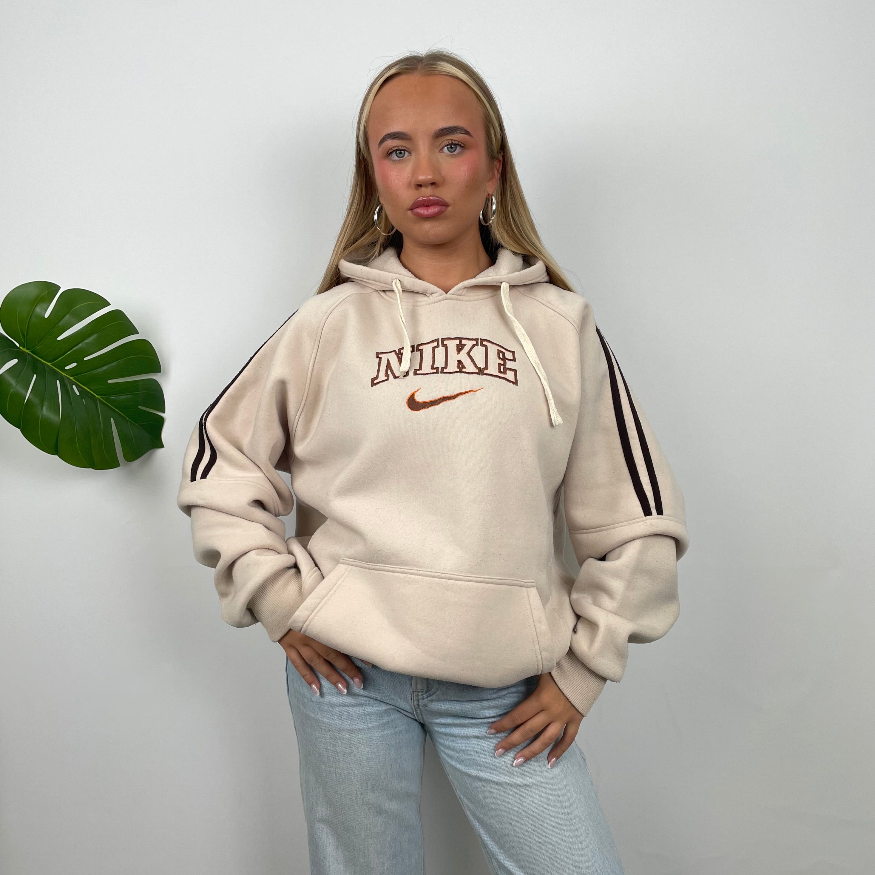 Nike Cream Embroidered Spell Out Hoodie (L)