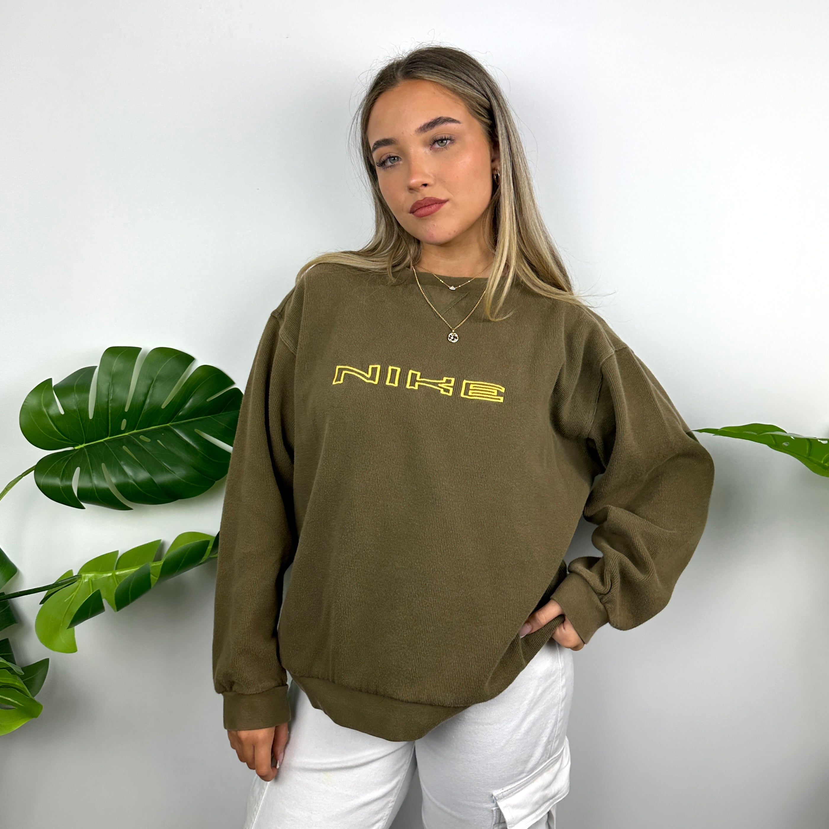 Nike Khaki Embroidered Spell Out Sweatshirt (L)