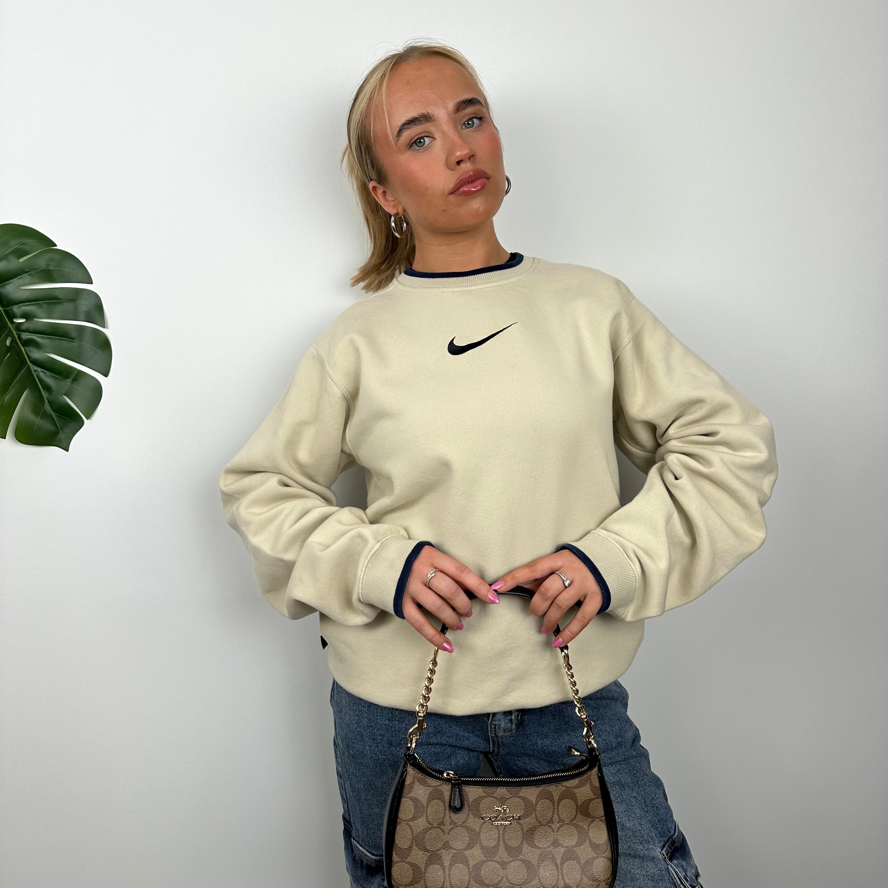 Nike Cream Embroidered Swoosh Sweatshirt (M)